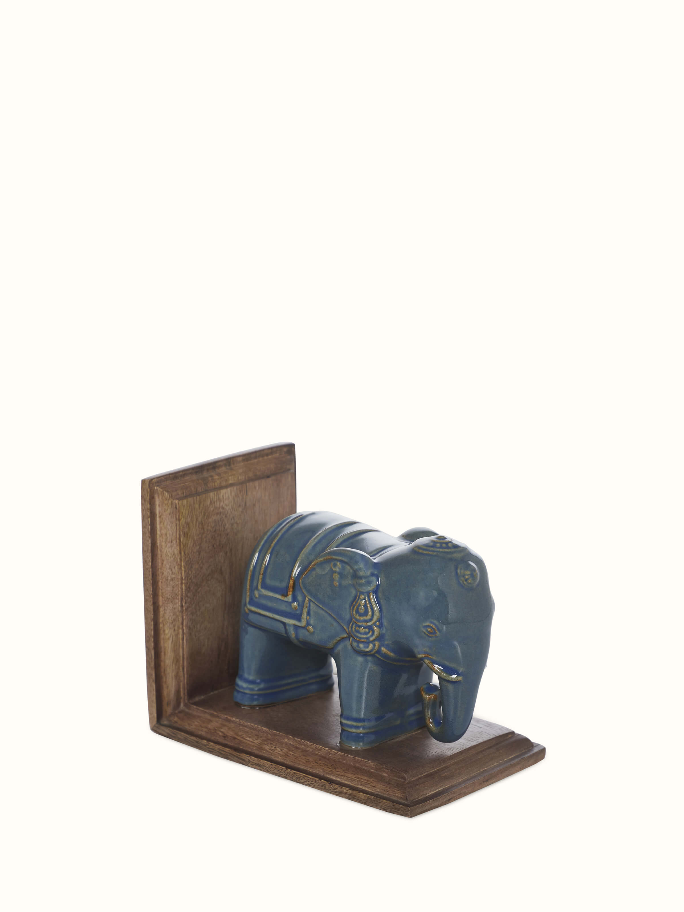 Close-up view of Blue pottery stone elephant table bookends (2 pcs) showcasing the fine details and vibrant blue color