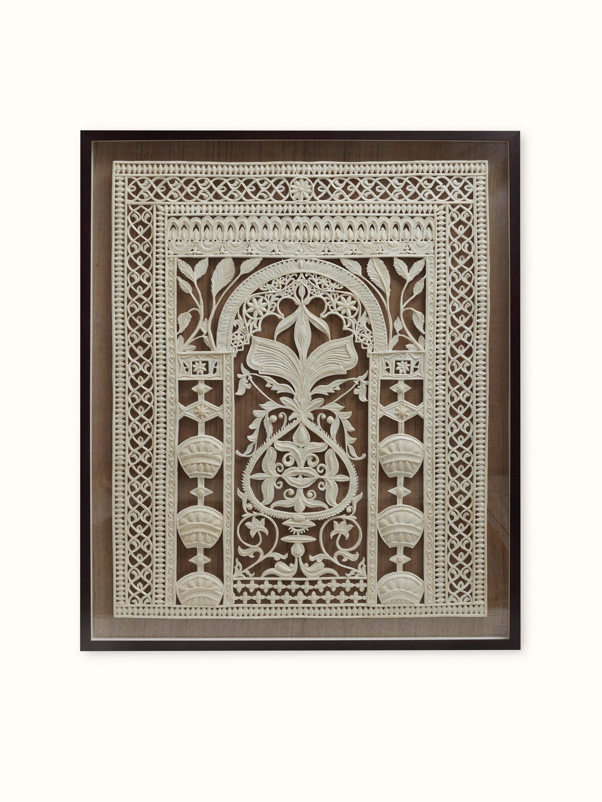 Front view of Sholapith Aagamya Wall Hanging showing detailed craftsmanship and traditional design.