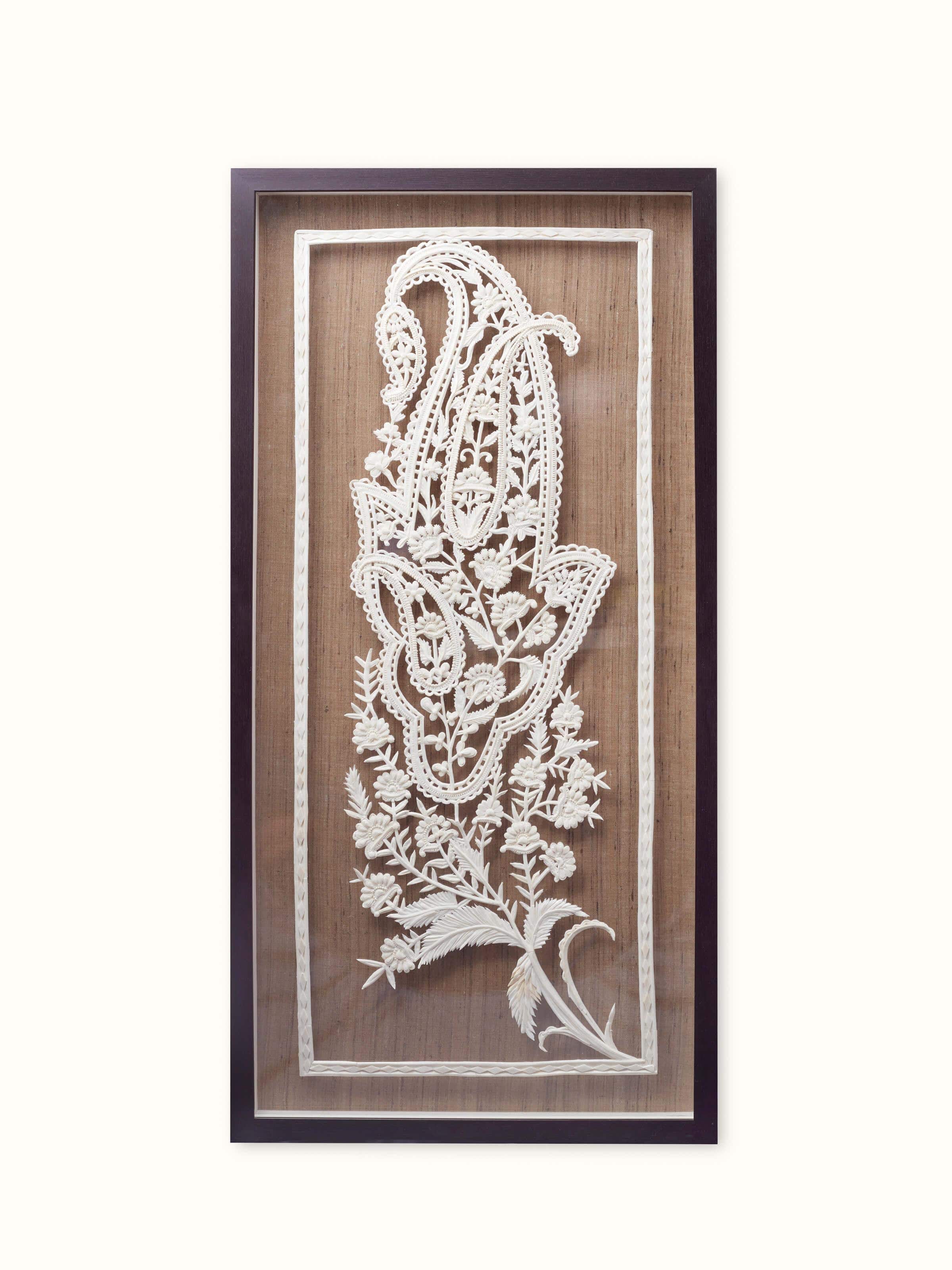 Front view of Sholapith Kalga Wall Hanging, showing the delicate white Sholapith material and intricate design.