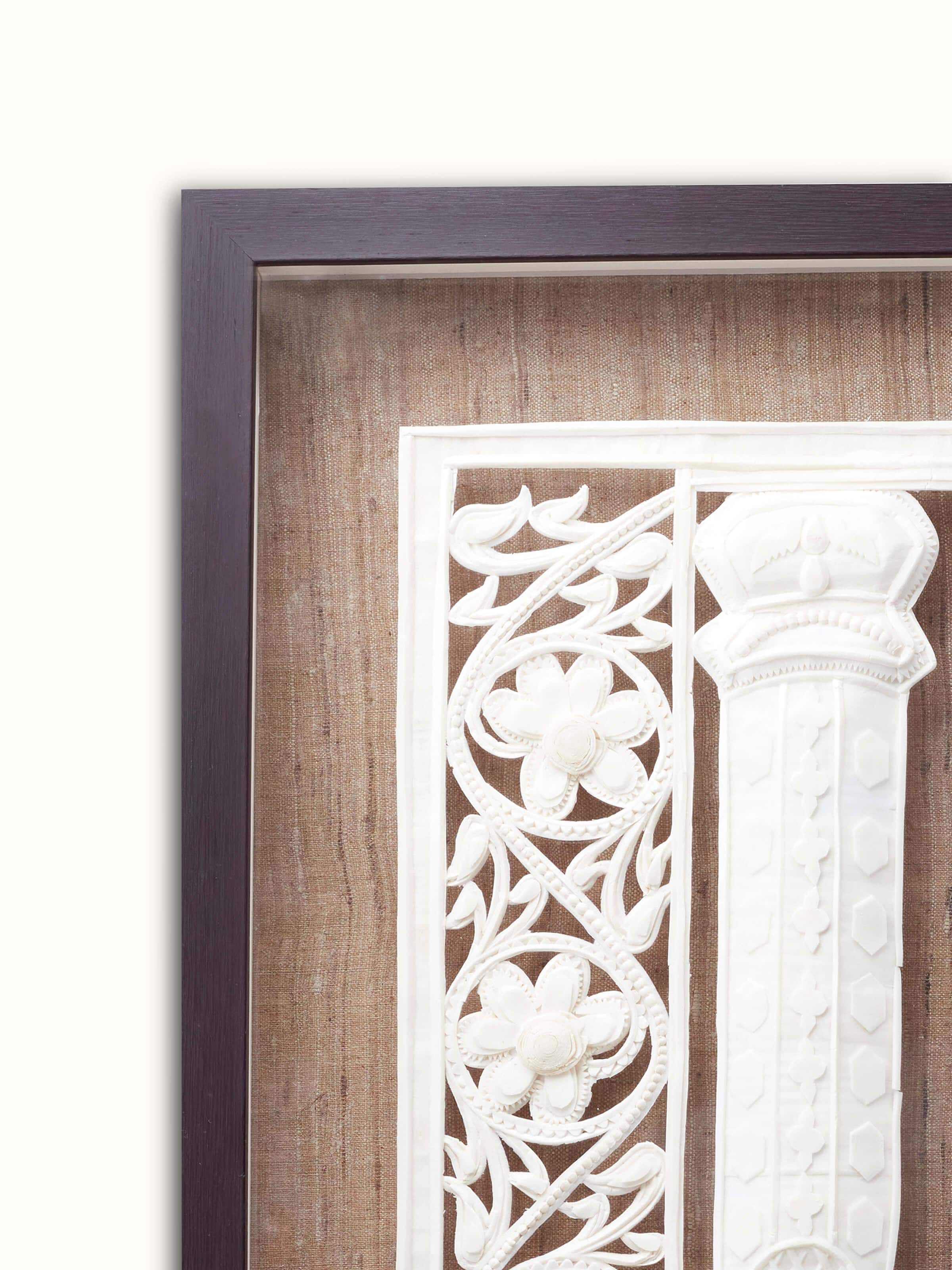 Close-up view of Sholapith jharokha wall hanging showing the delicate craftsmanship