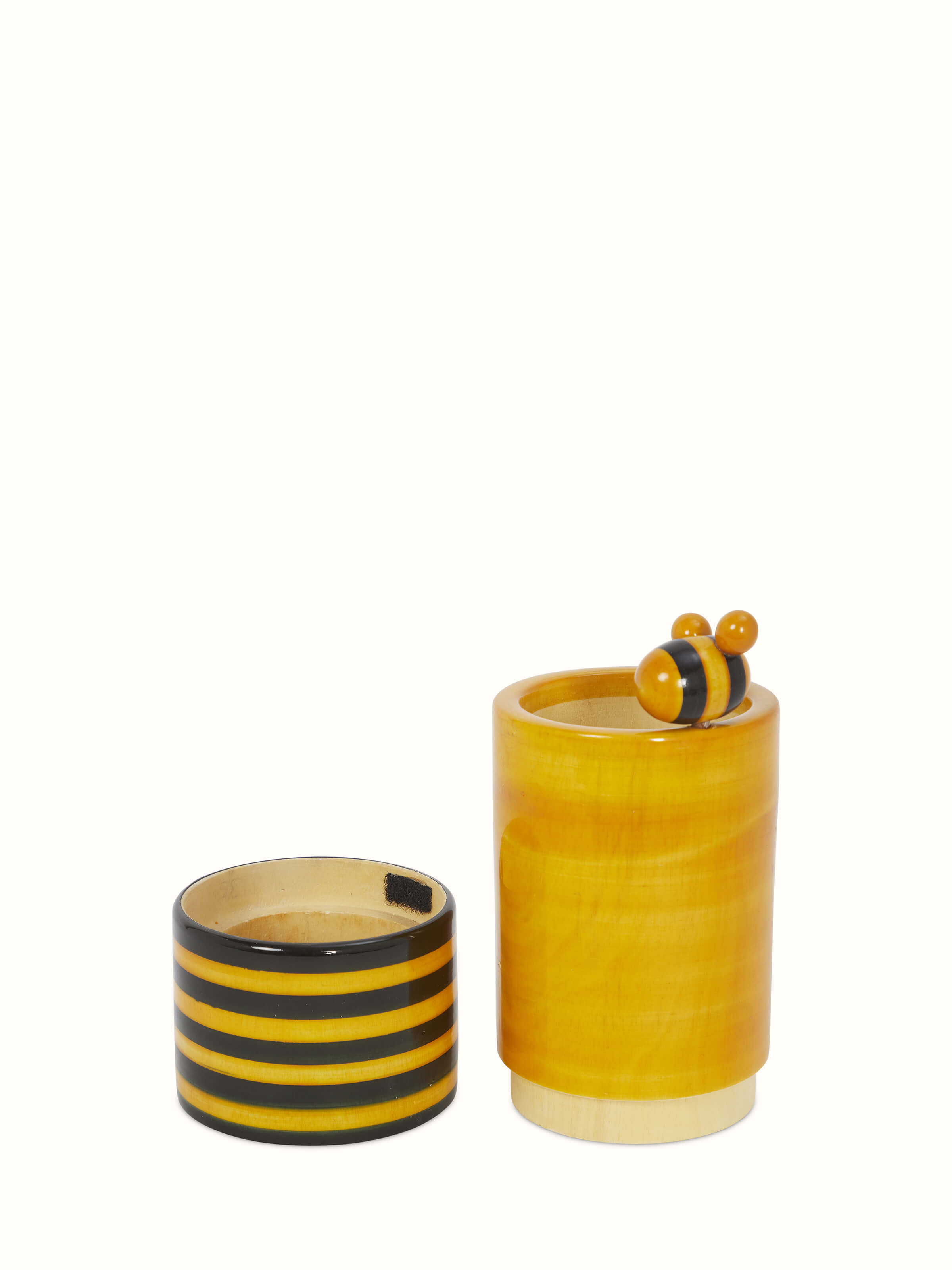 Front view of Channapatna Wooden Honey Bee Pencil Holder by Swadesh, featuring a unique honey bee design carved from wood.