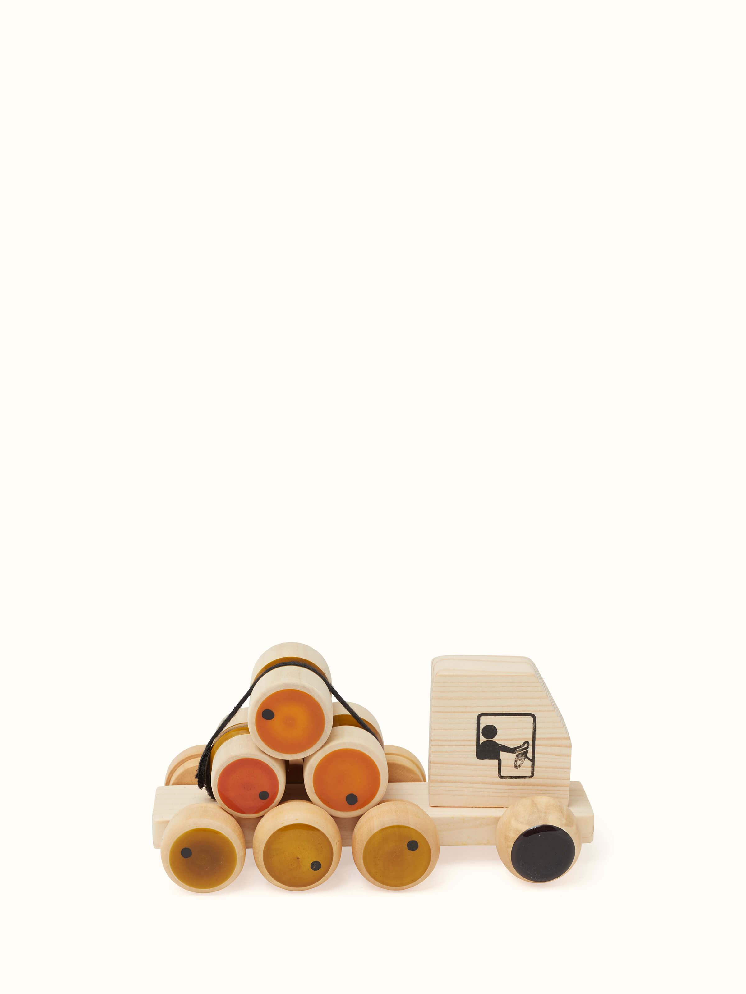 Front view of Channapatna Wooden Rumbelorry Toy showcasing traditional craftsmanship and vibrant colors.