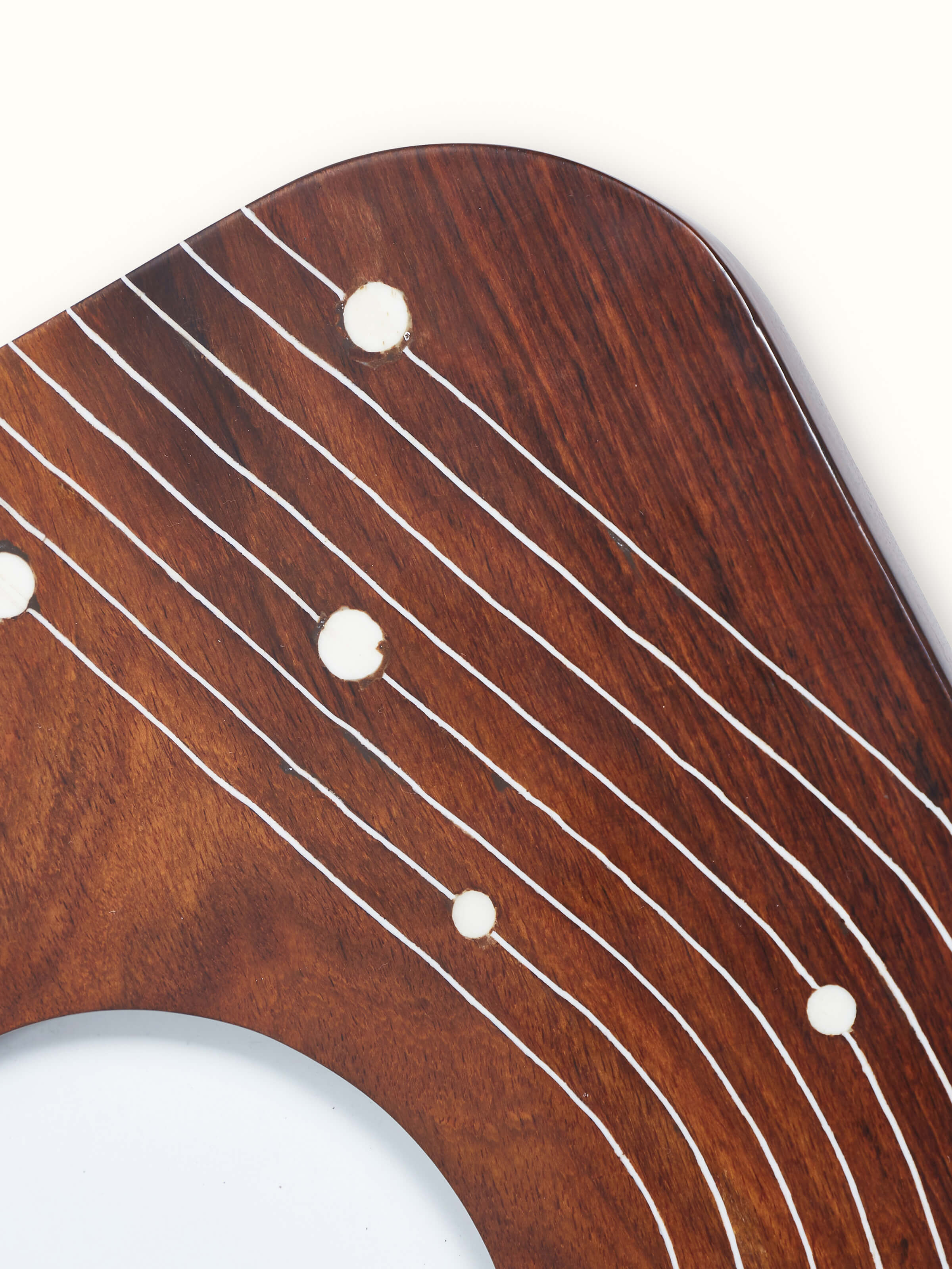 Close-up of Natural sheesham wood & bone inlaid photo frame focusing on inlaid bone details