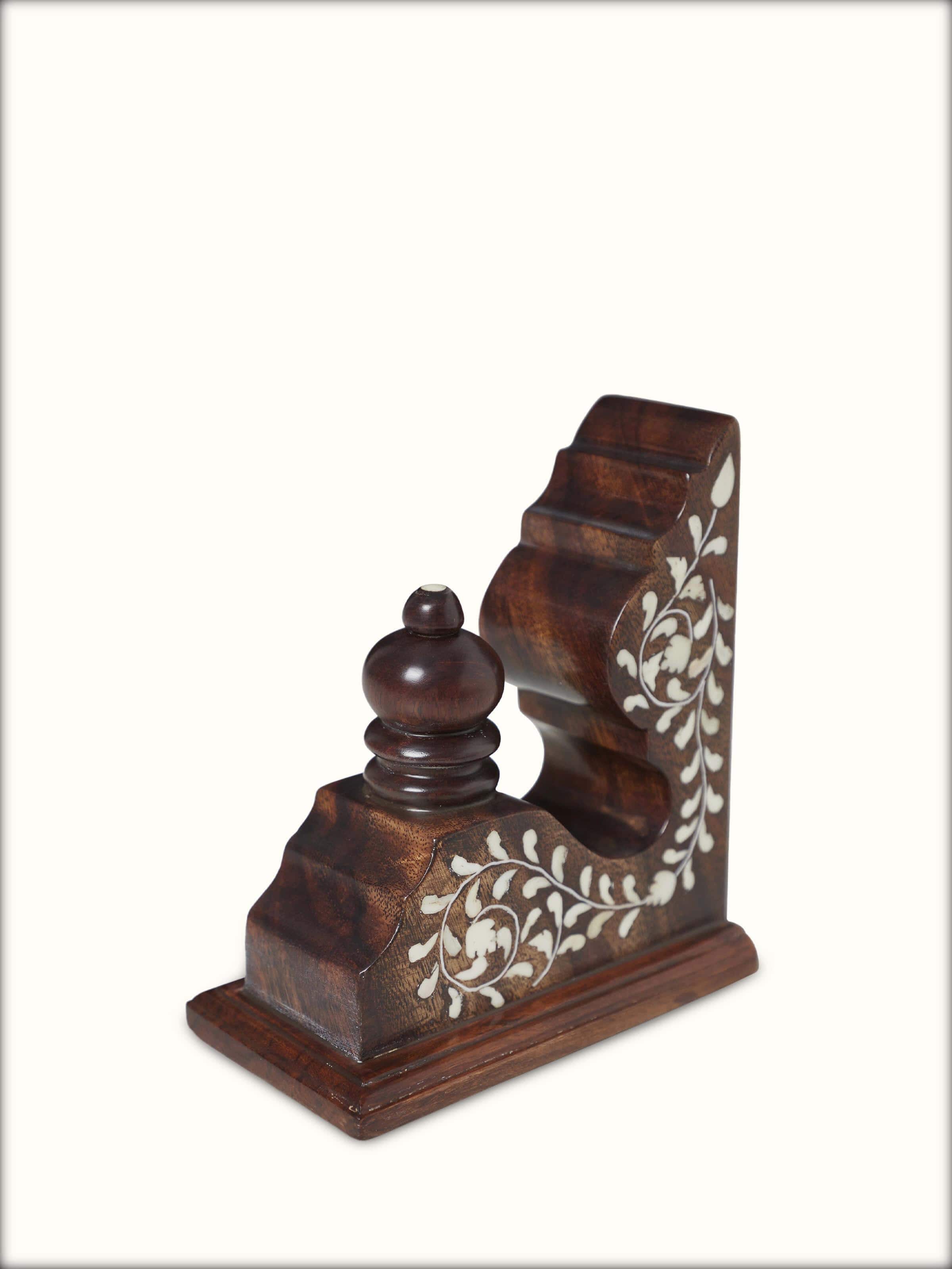 Back view of Hoshiarpur Sheesham Wood & Bone Inlaid Bookends, highlighting the wood grain and inlay work