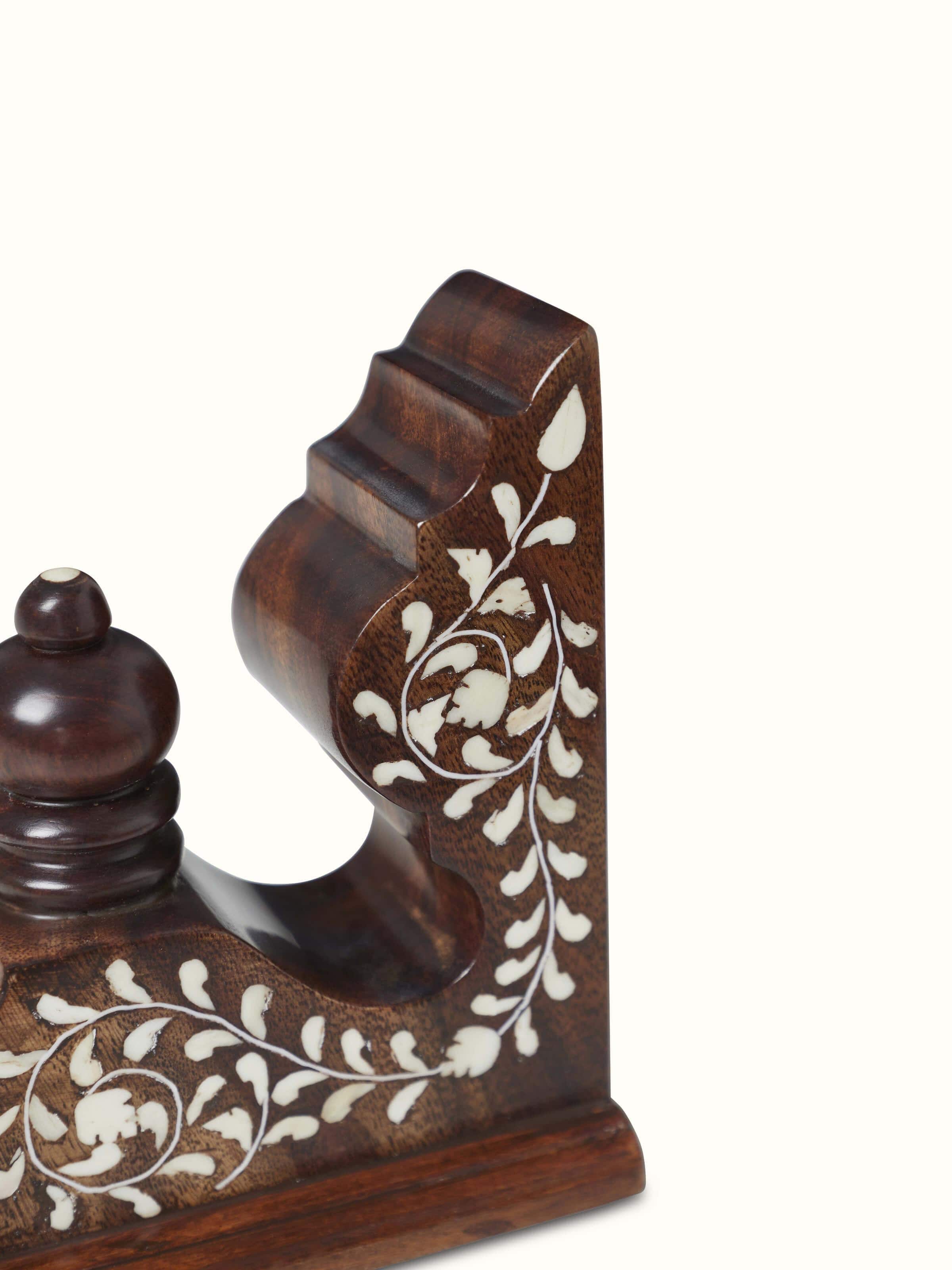 Top view of Hoshiarpur Sheesham Wood & Bone Inlaid Bookends, showcasing the pattern and design from above