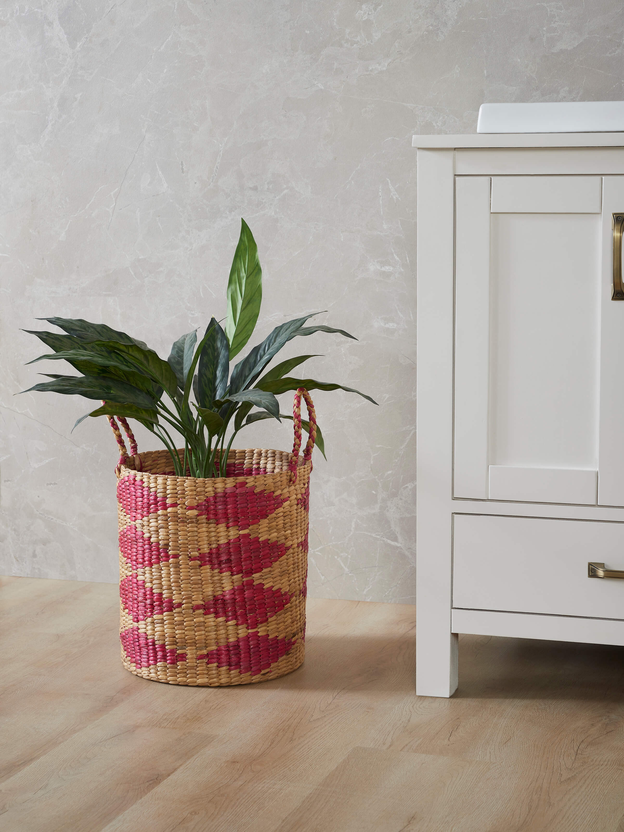 Side view of Natural Water Hyacinth Fibre Planter highlighting the weave pattern