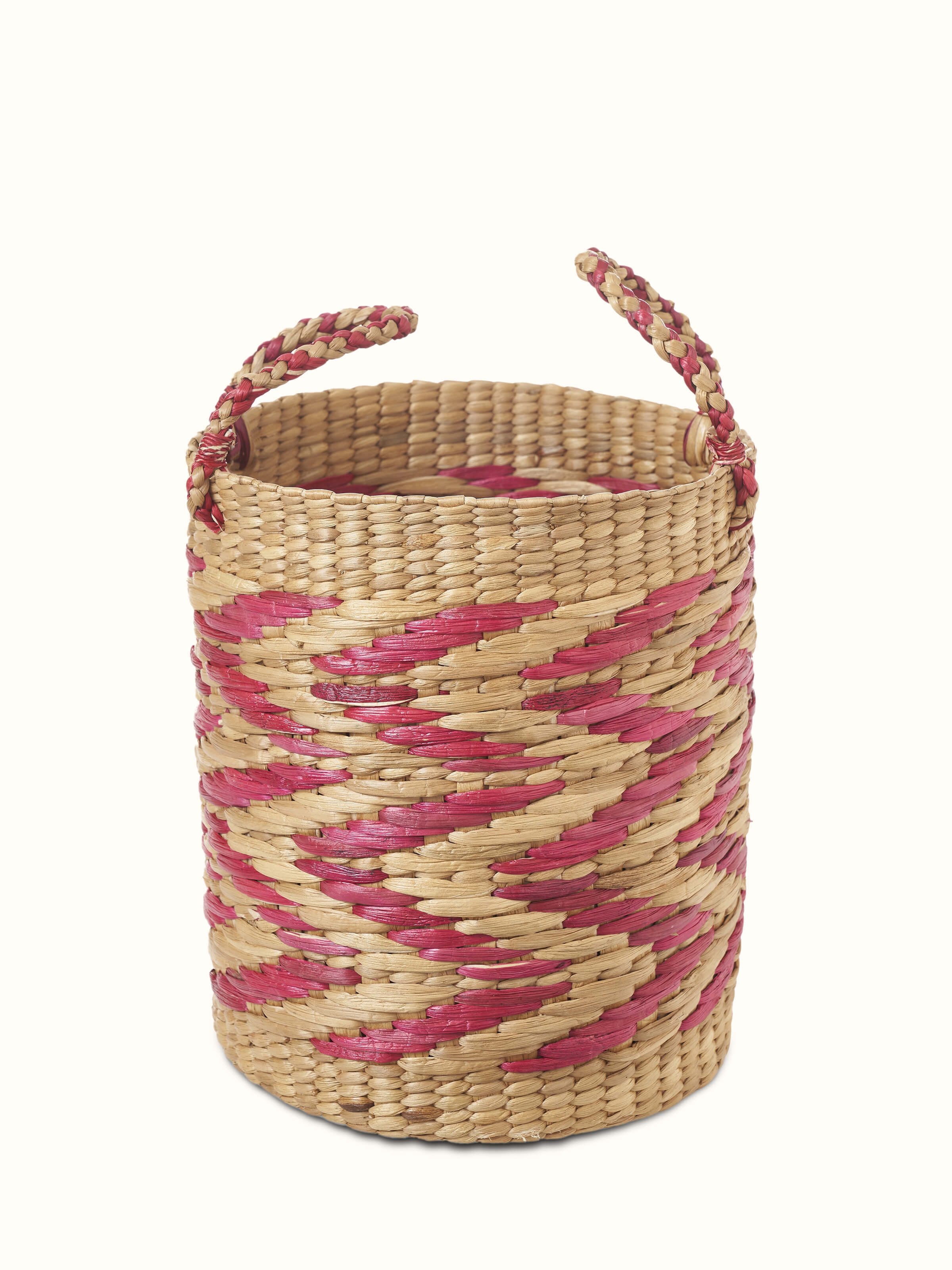 Detailed view of natural water hyacinth fibre waste bin multicolor showing texture and color variation