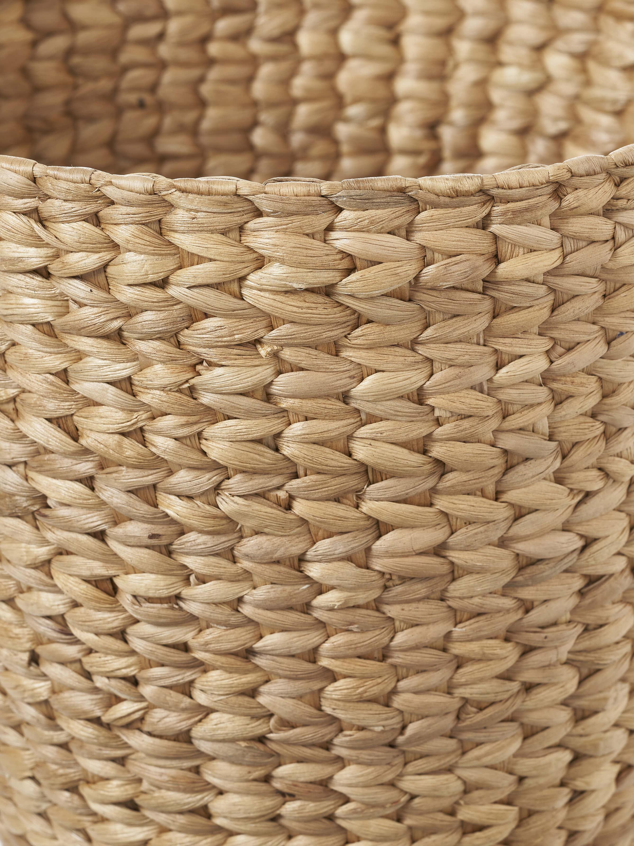 Top view of Matte natural water hyacinth fibre storage organiser highlighting its spacious interior and design.