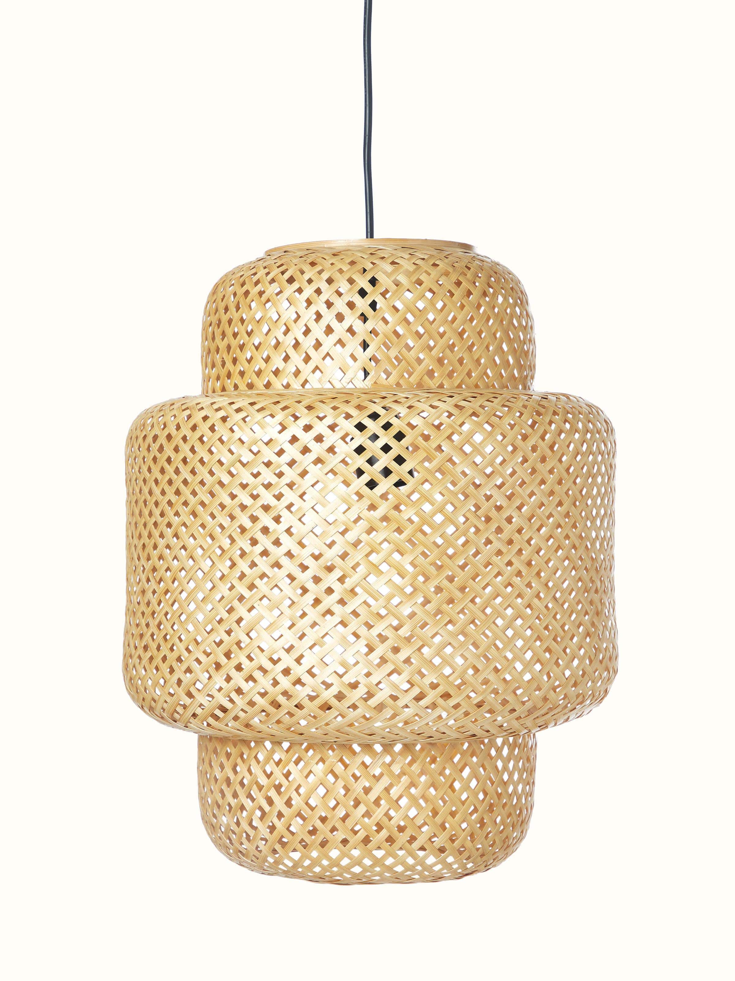 Front view of Bamboo LED pendant light medium displaying the stylish bamboo design and bright LED lighting.