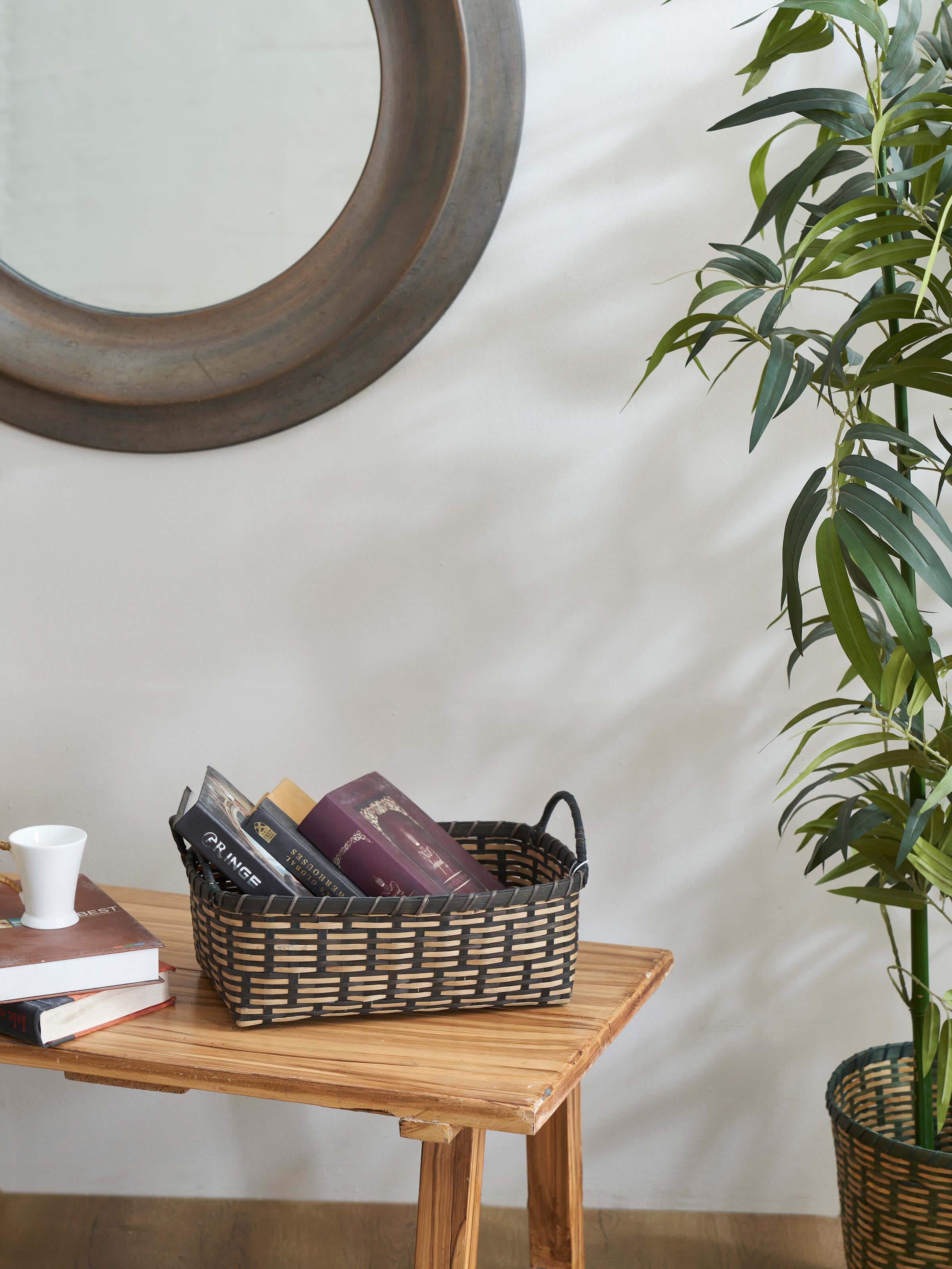 Side view of Bamboo storage organiser highlighting its sleek design and storage efficiency