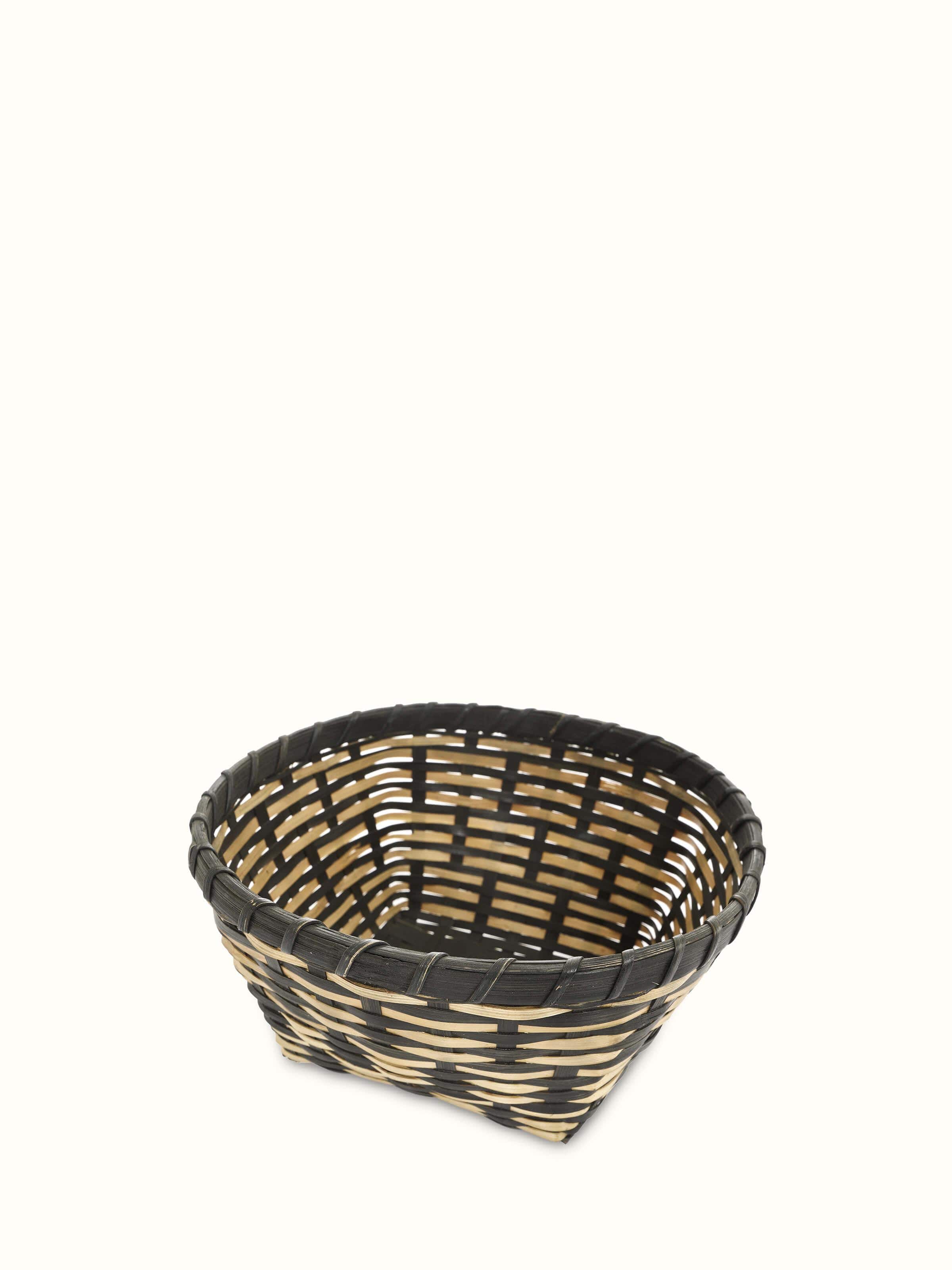 Angled view of Bamboo Storage Organizer in Black Color showing the spacious compartments and durable design.