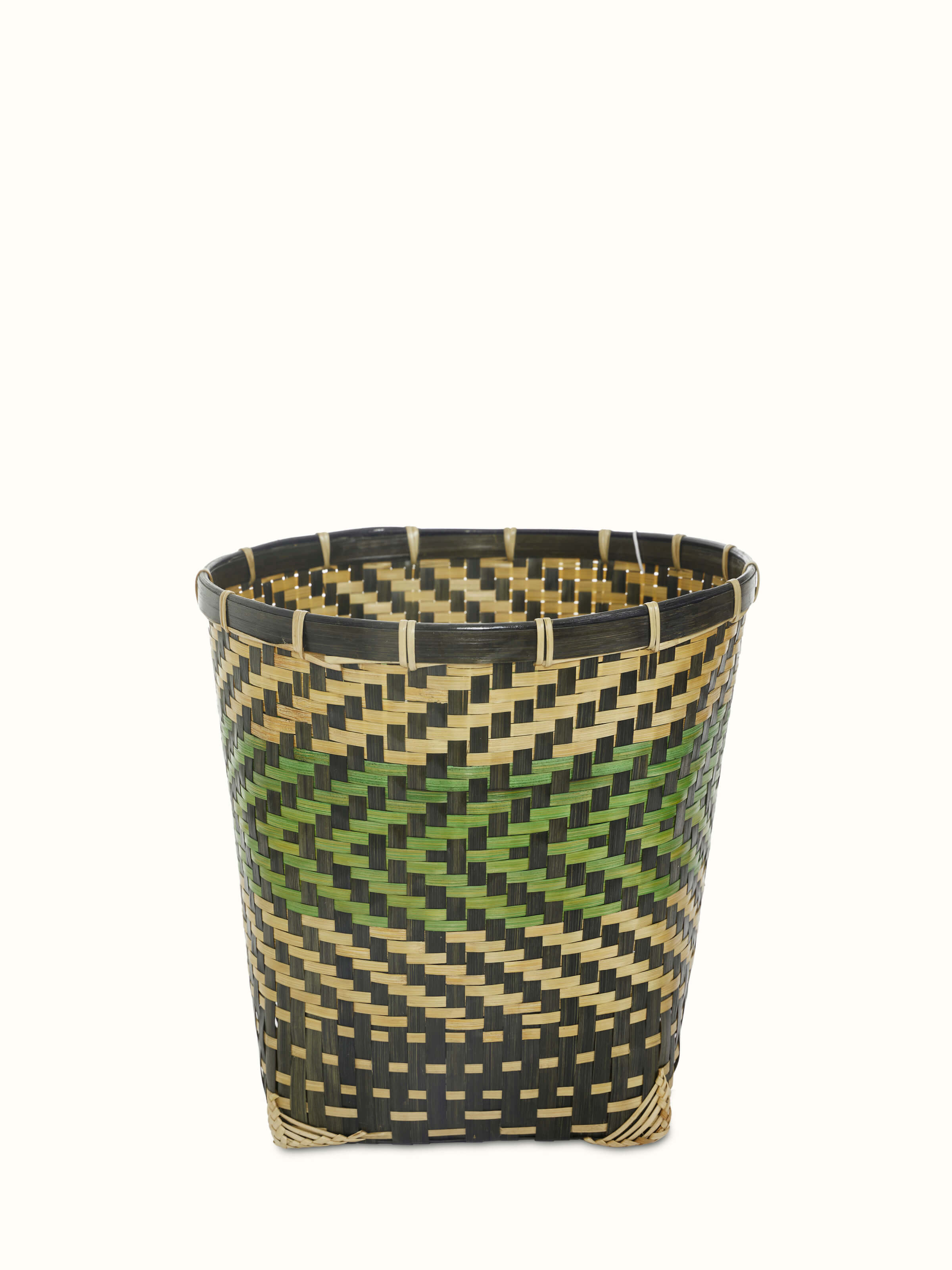 Front view of Bamboo Waste Bin in green color, showcasing the eco-friendly bamboo material and functional design