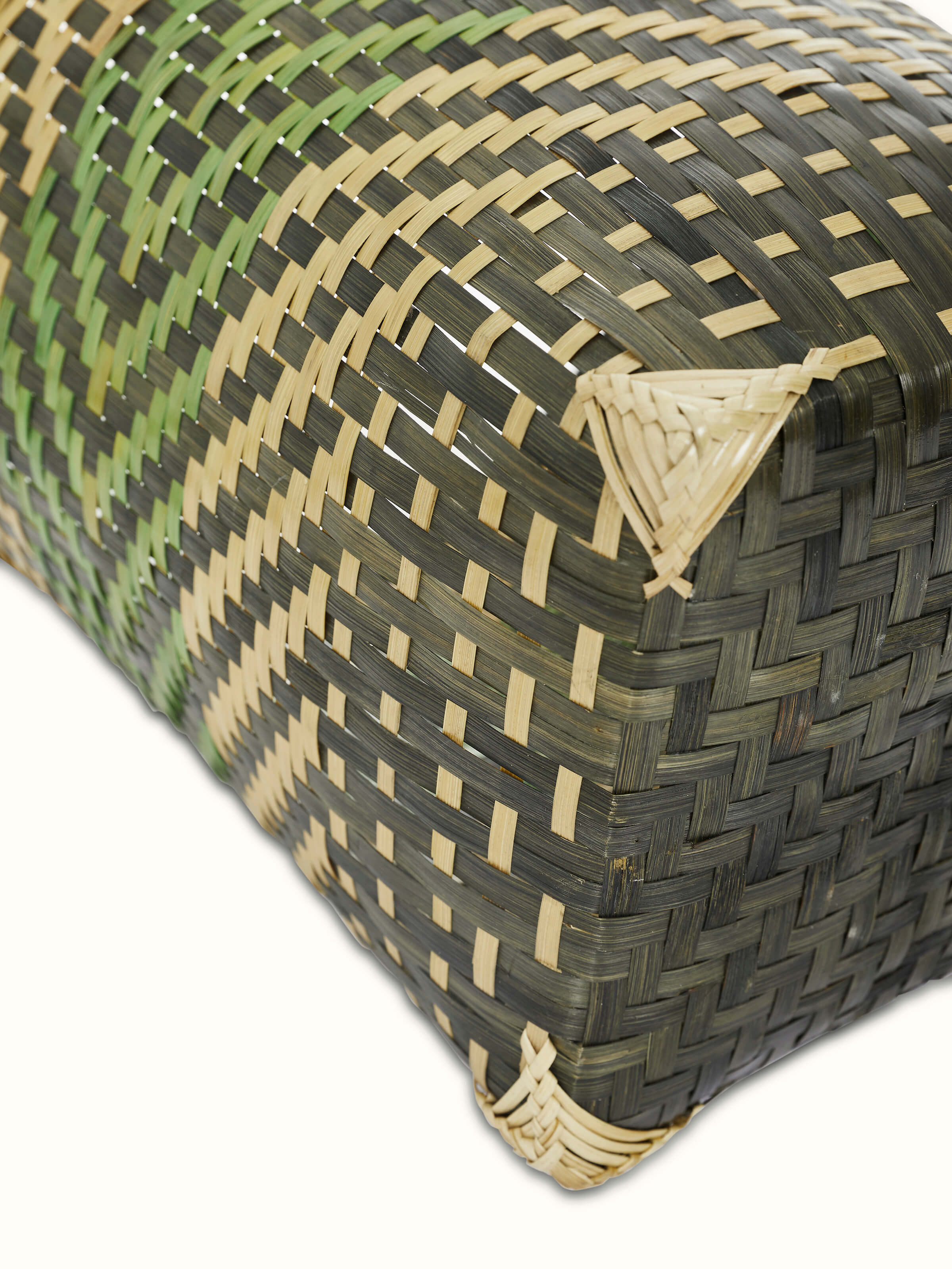 Angled view of Bamboo Waste Bin in green color, showing the overall design and sustainable bamboo craftsmanship