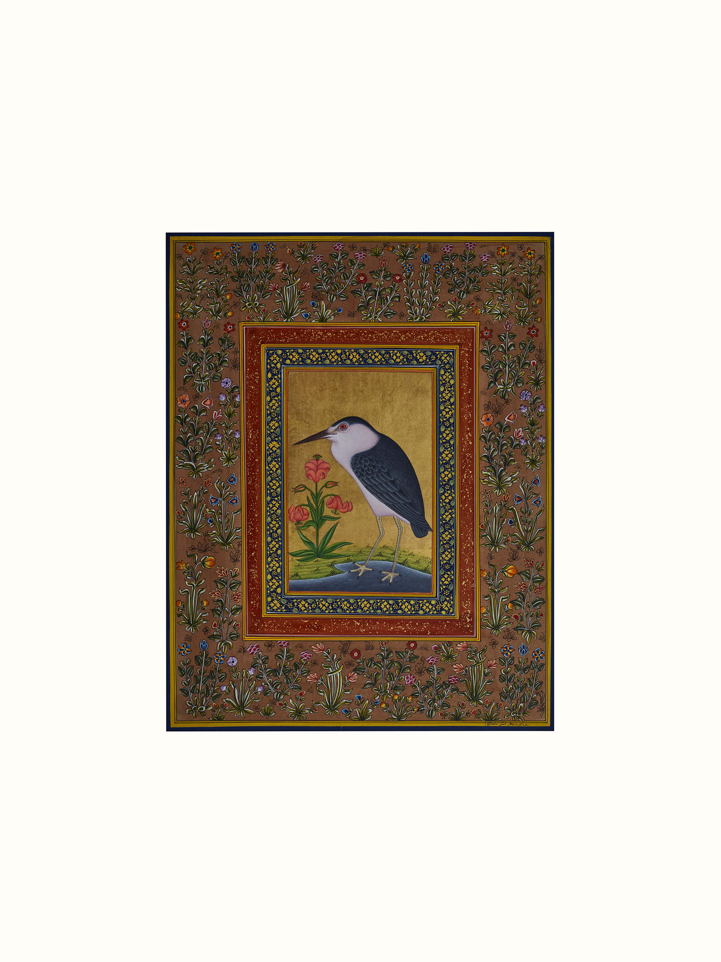 Front view of Miniature Bird Painting displaying the detailed artwork of a bird with vibrant colors.