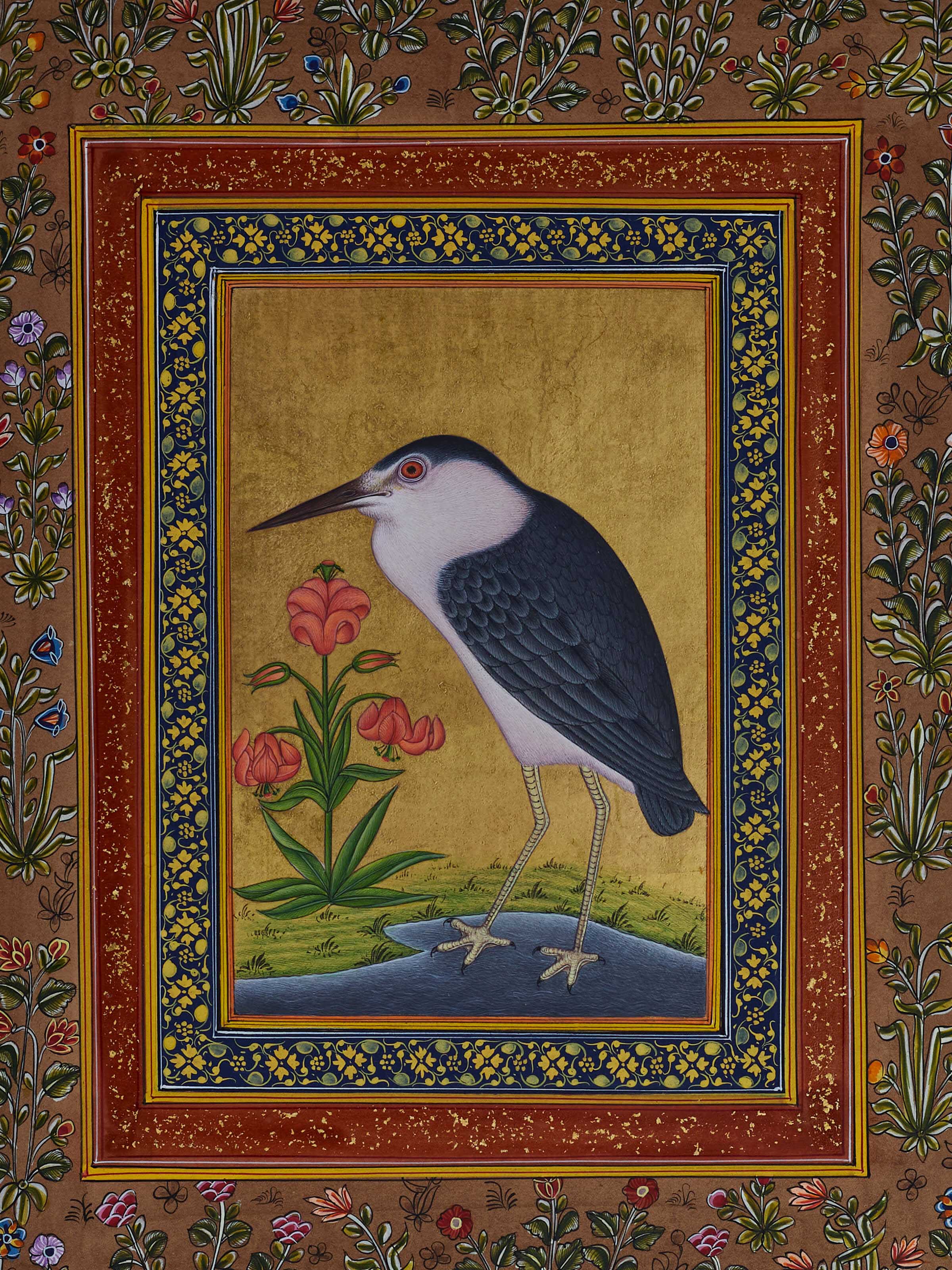 Close-up view of Miniature Bird Painting focusing on the fine details and brushstrokes of the bird.