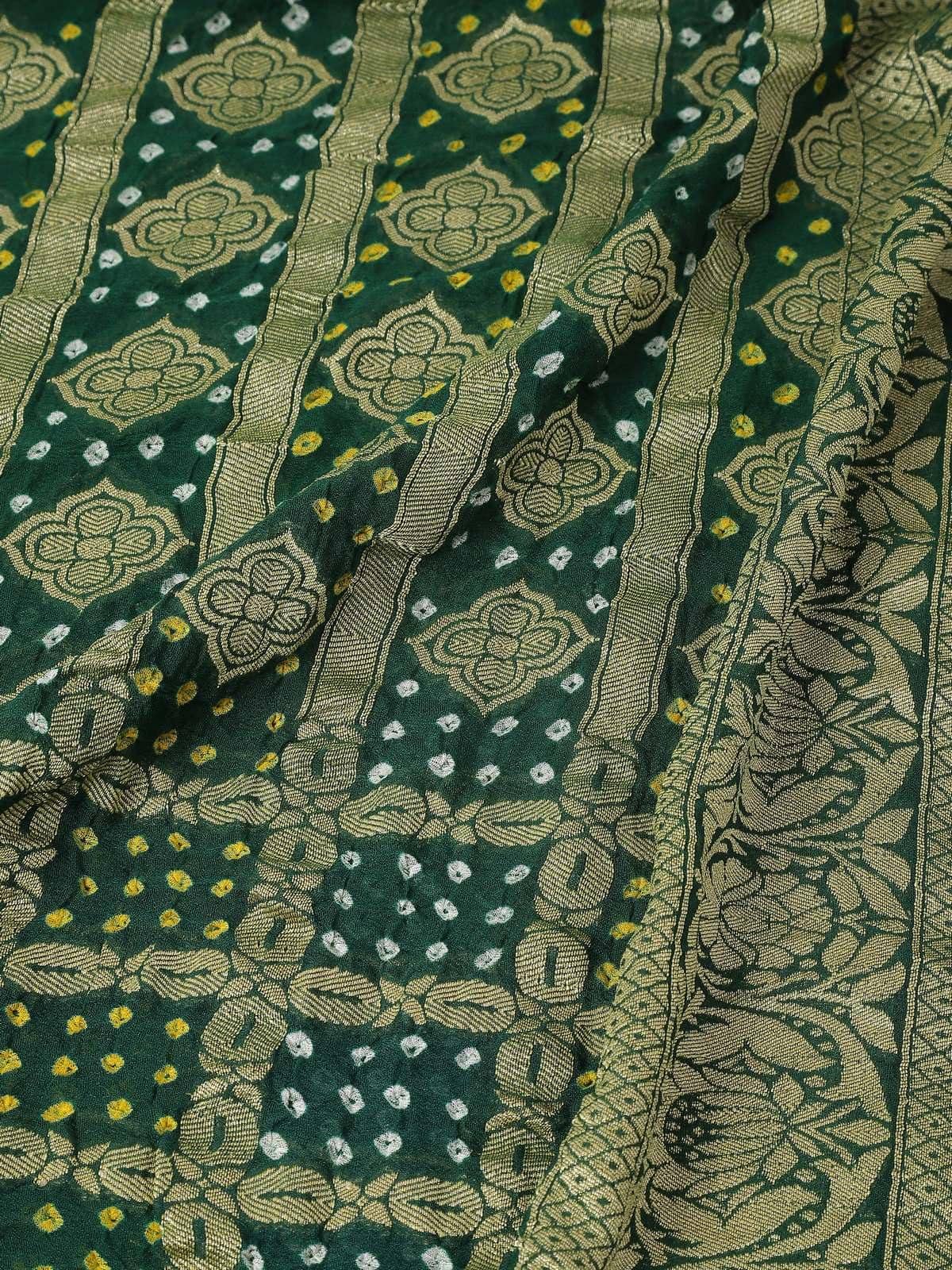 Green Silk Georgette Bandhani Tie & Dye Dupatta