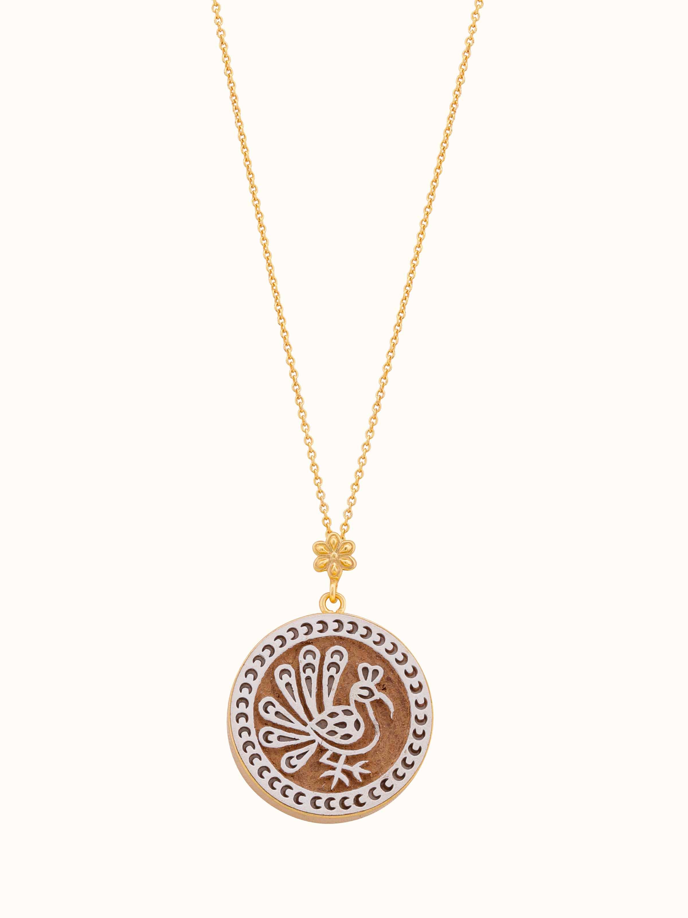 Front view of Teakwood Pendant and Chain showcasing its elegant wooden pendant and fine chain