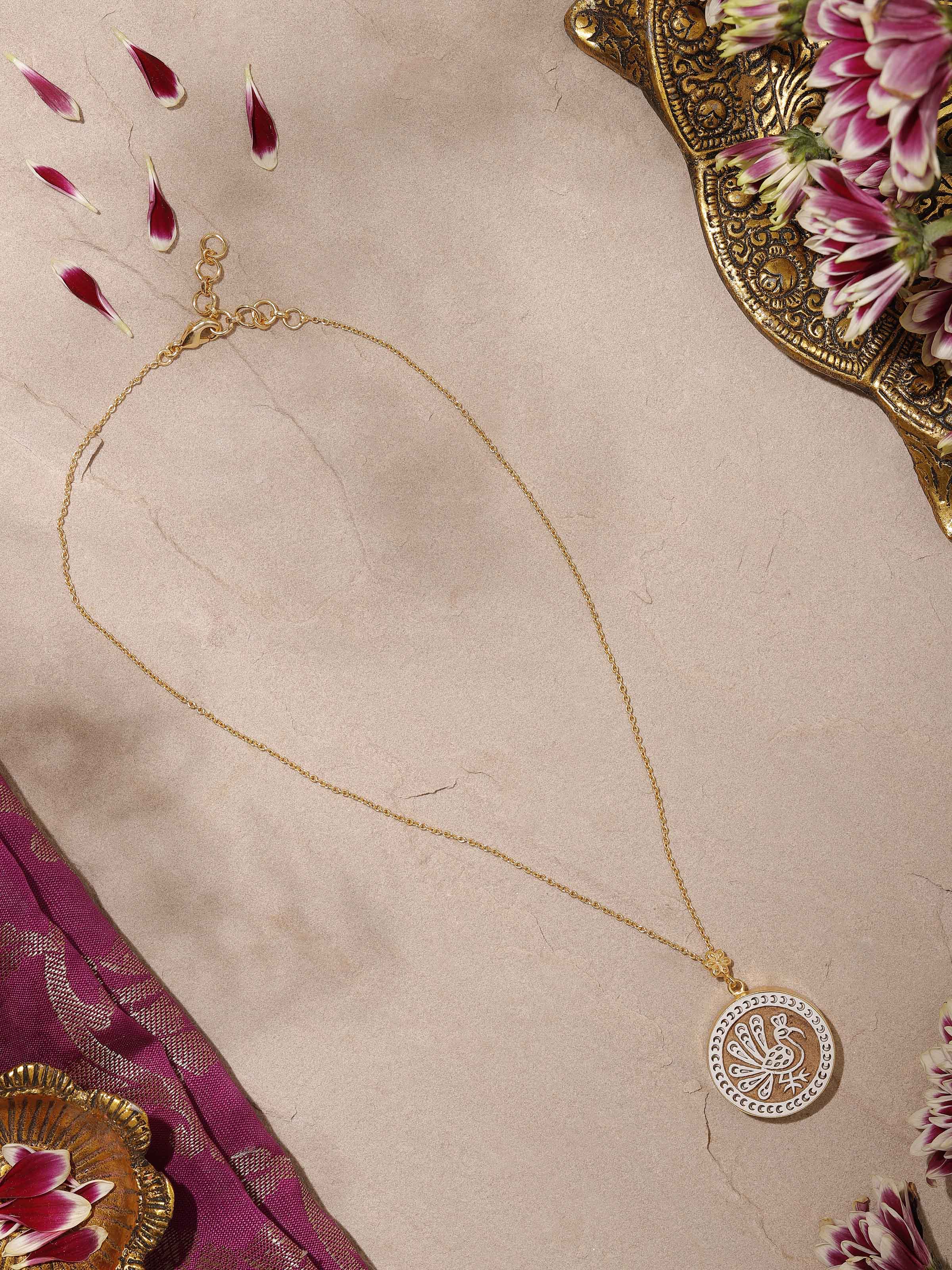 Side view of Teakwood Pendant and Chain highlighting the pendant's design and chain length