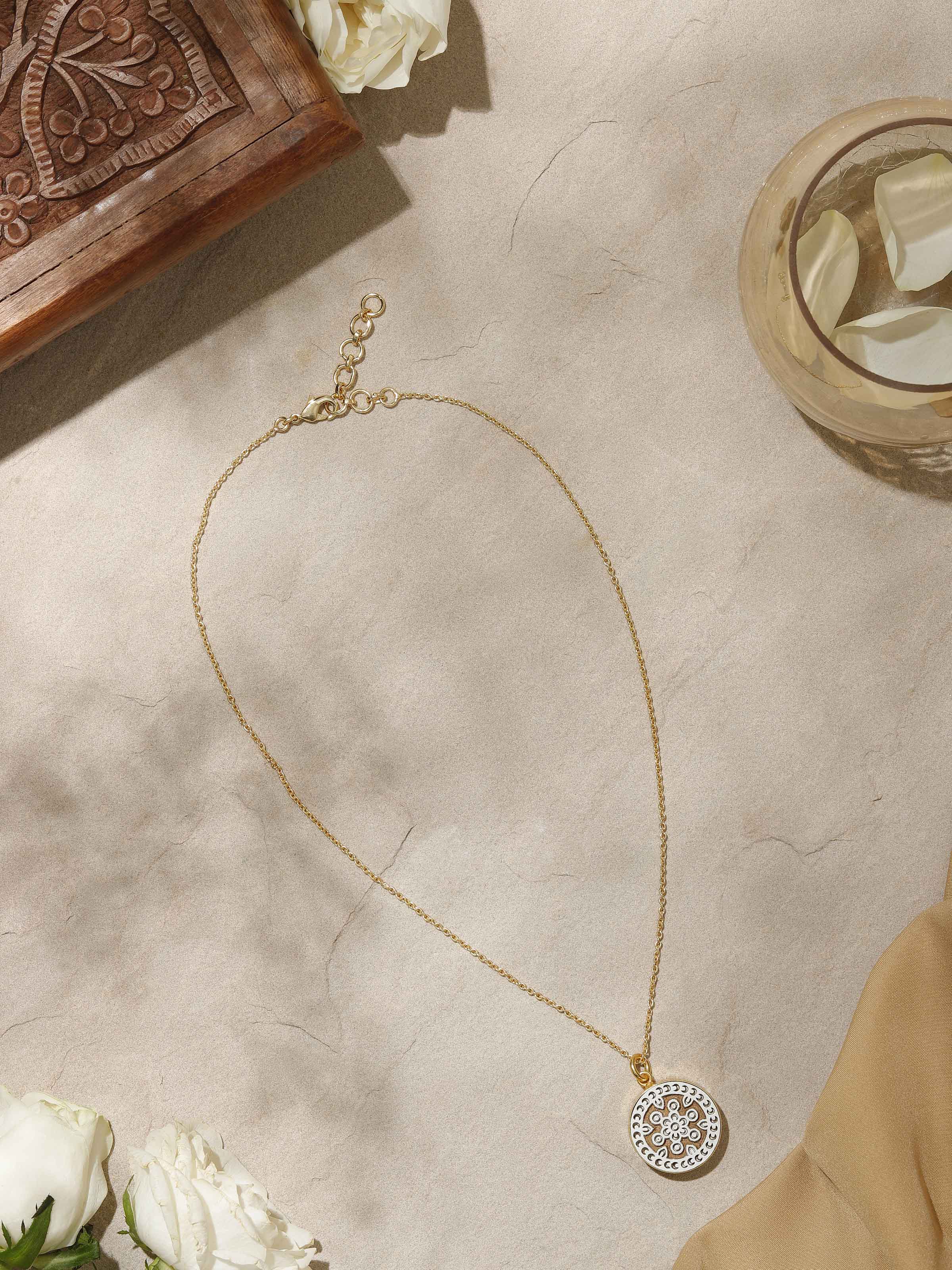 Side view of Teakwood Pendant & Chain highlighting its elegant design by Swadesh