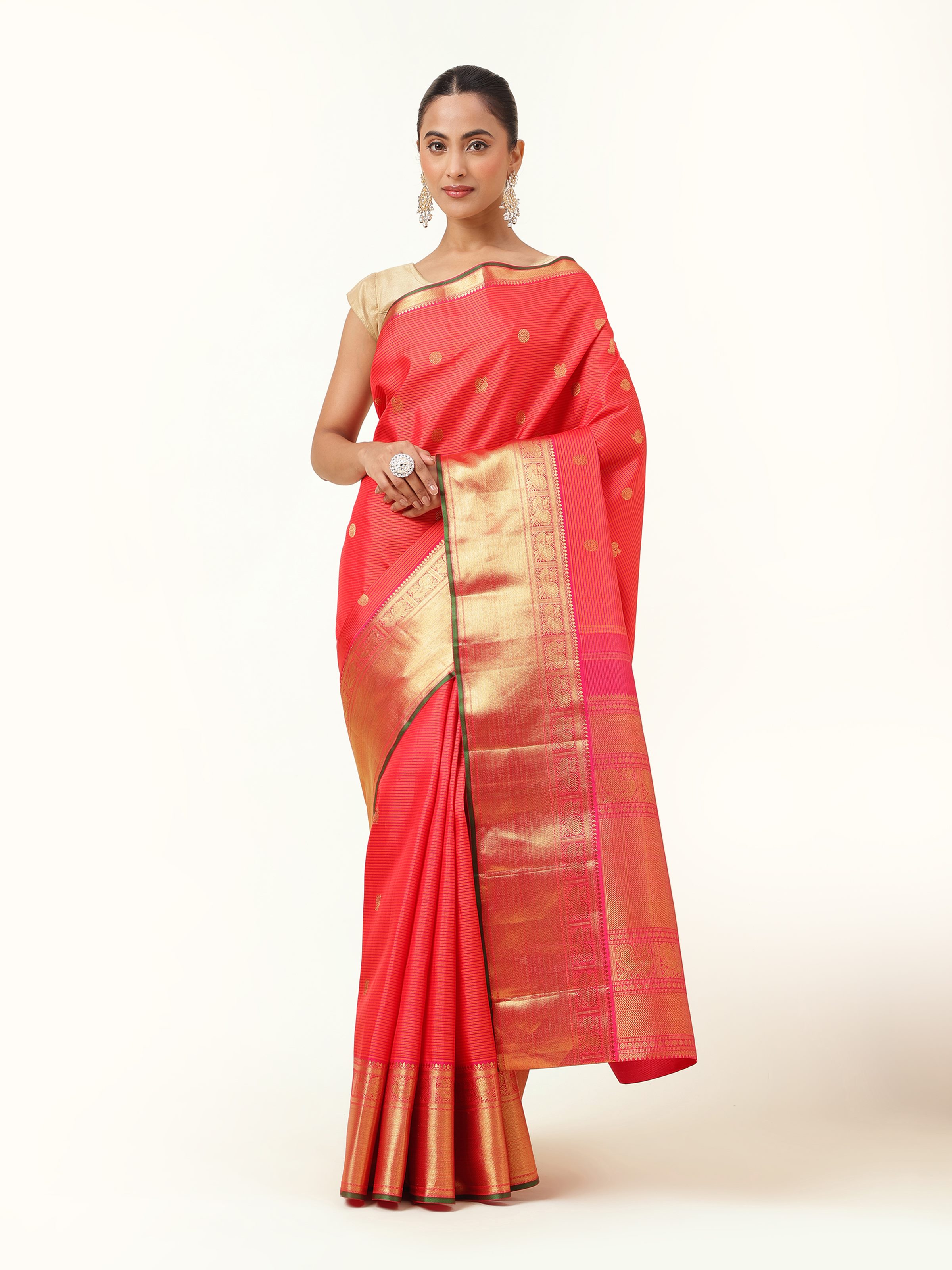 Coral Silk Kancheepuram Saree