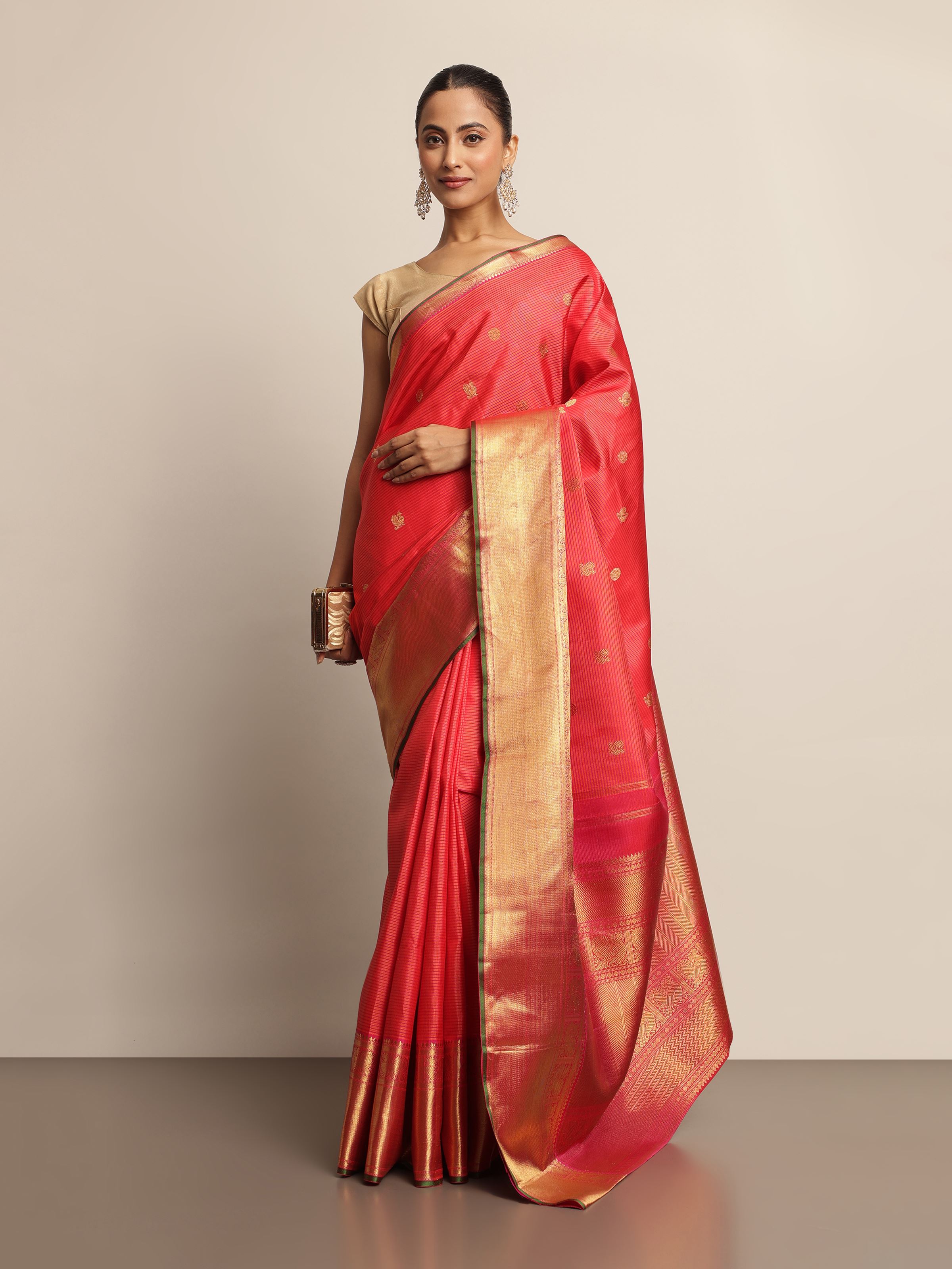 Coral Silk Kancheepuram Saree