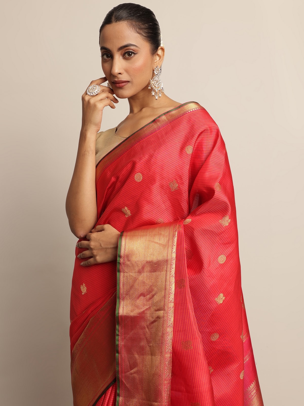 Coral Silk Kancheepuram Saree