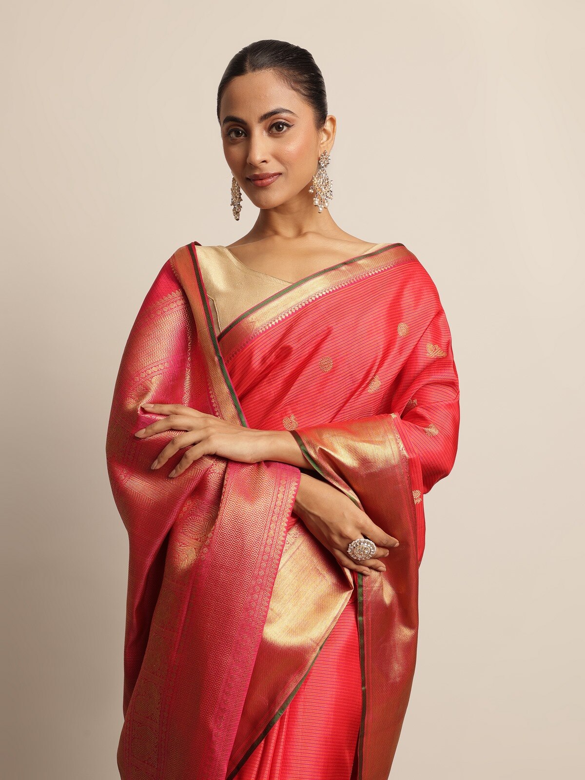 Coral Silk Kancheepuram Saree