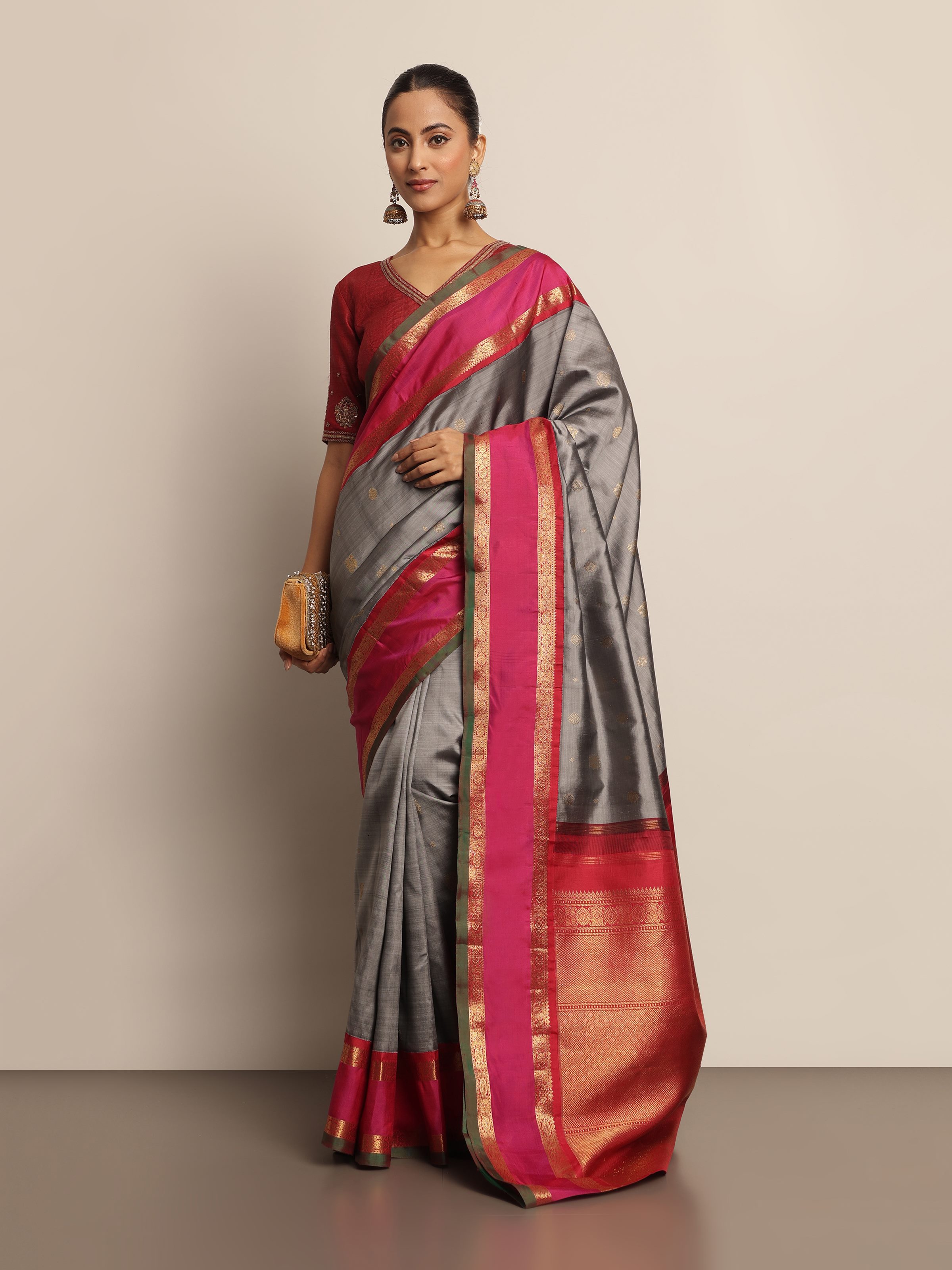Grey Silk Kancheepuram Saree
