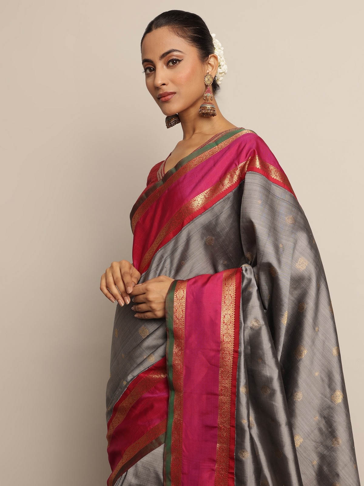 Grey Silk Kancheepuram Saree