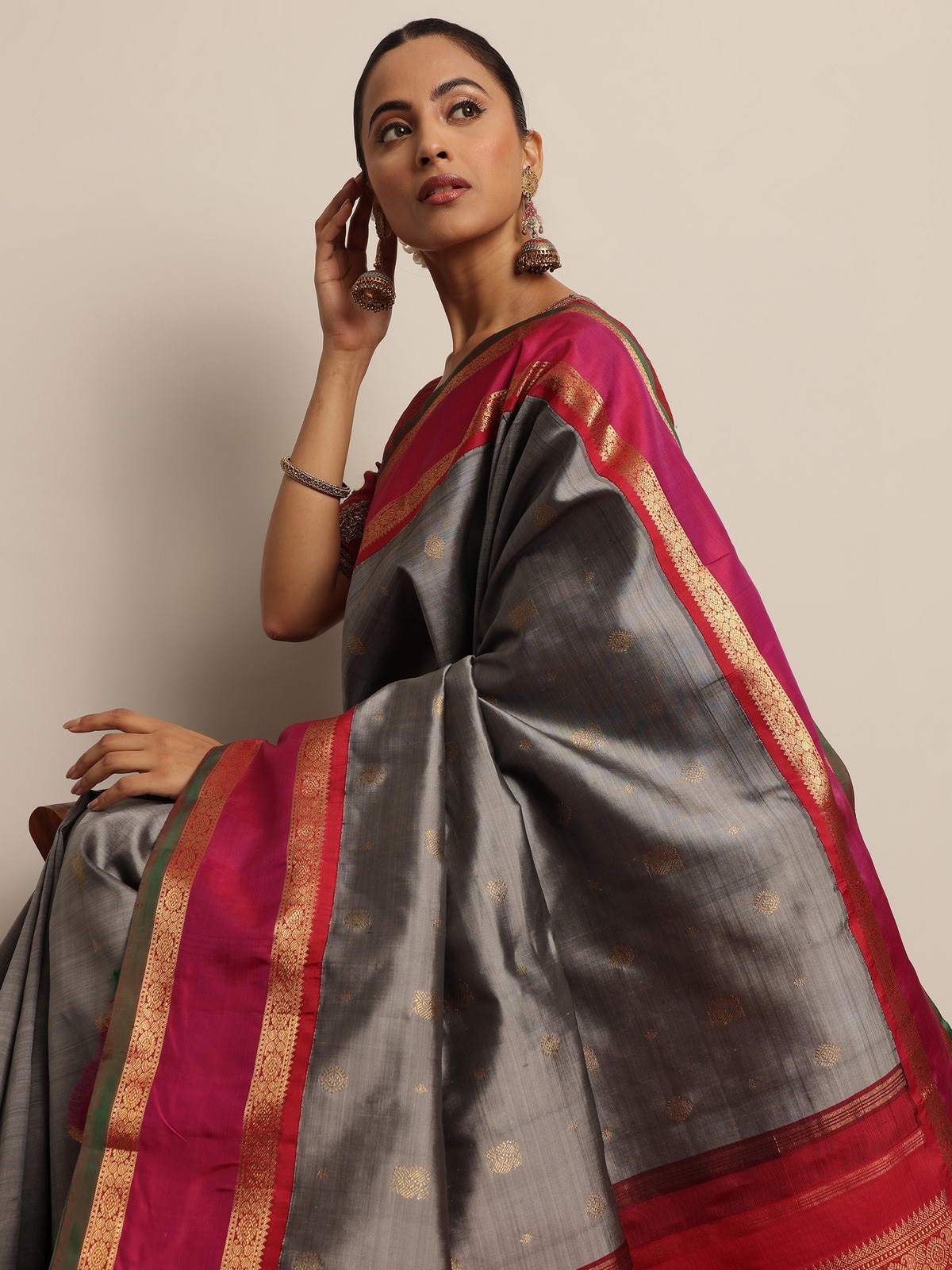 Grey Silk Kancheepuram Saree
