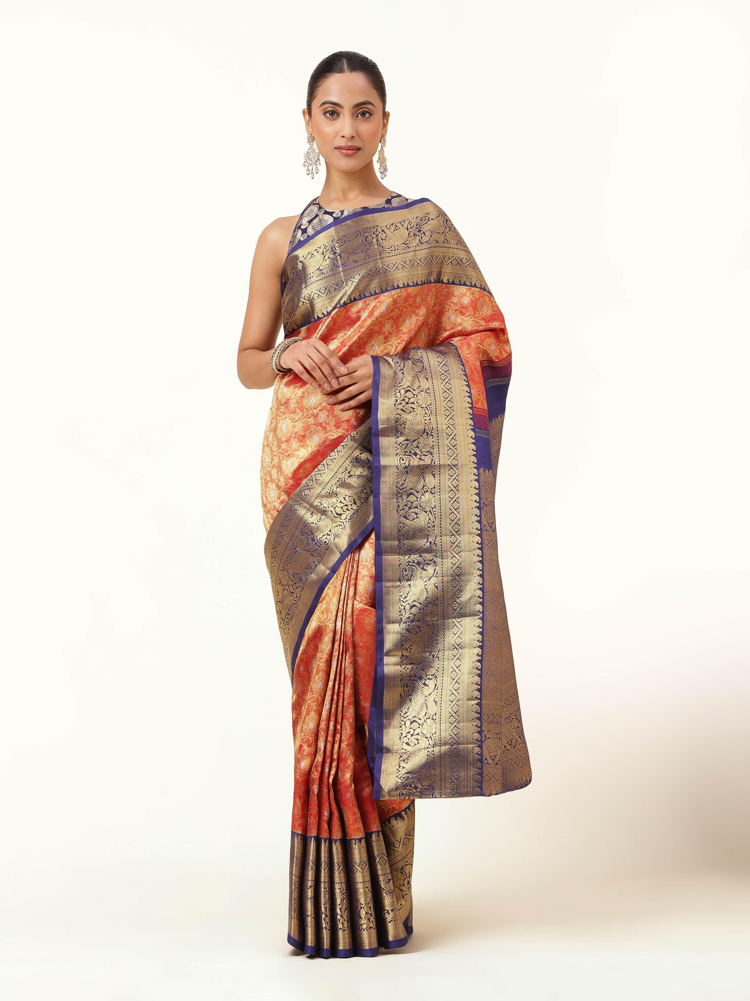 Rust Silk Kancheepuram Saree