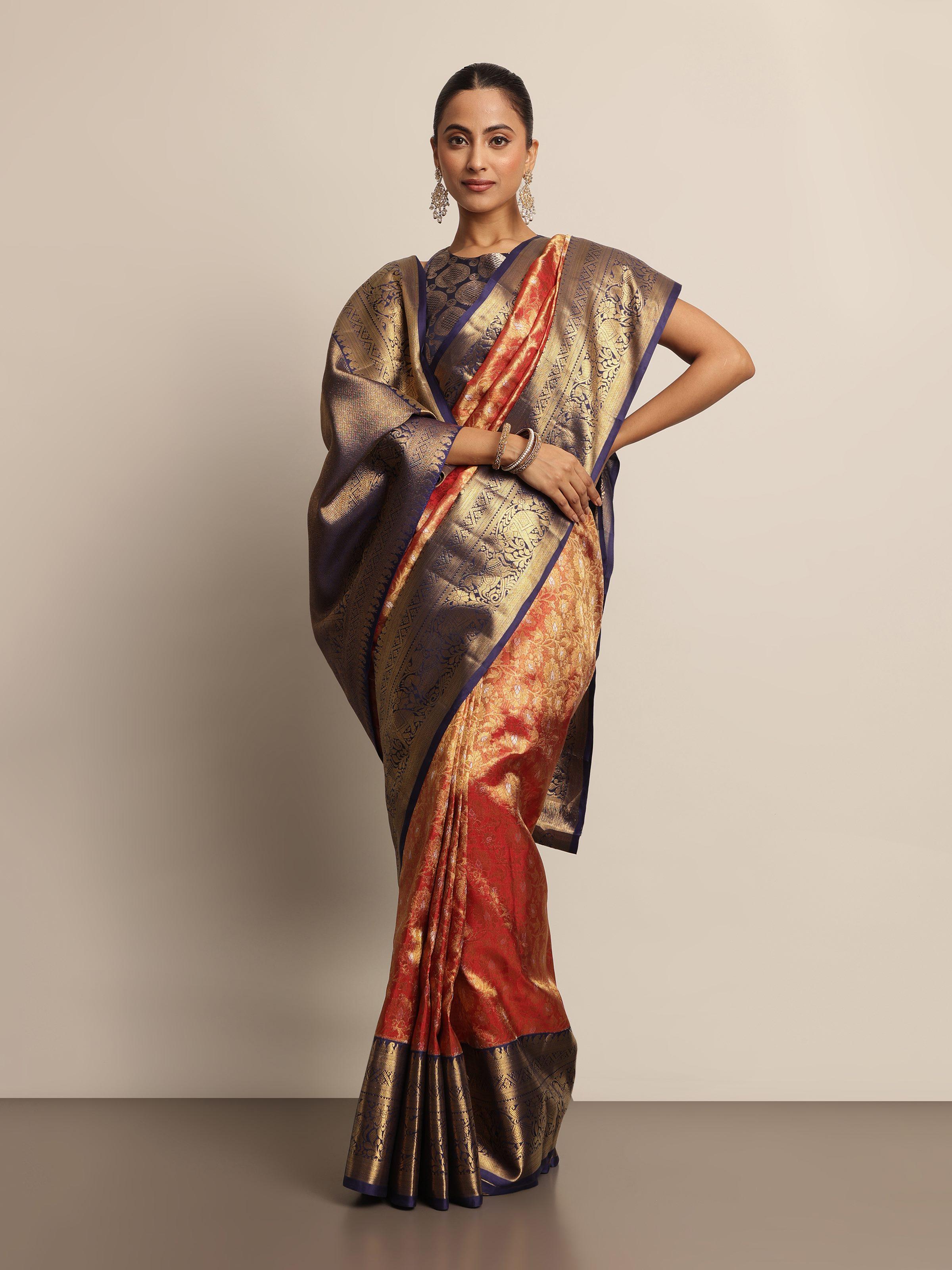 Rust Silk Kancheepuram Saree