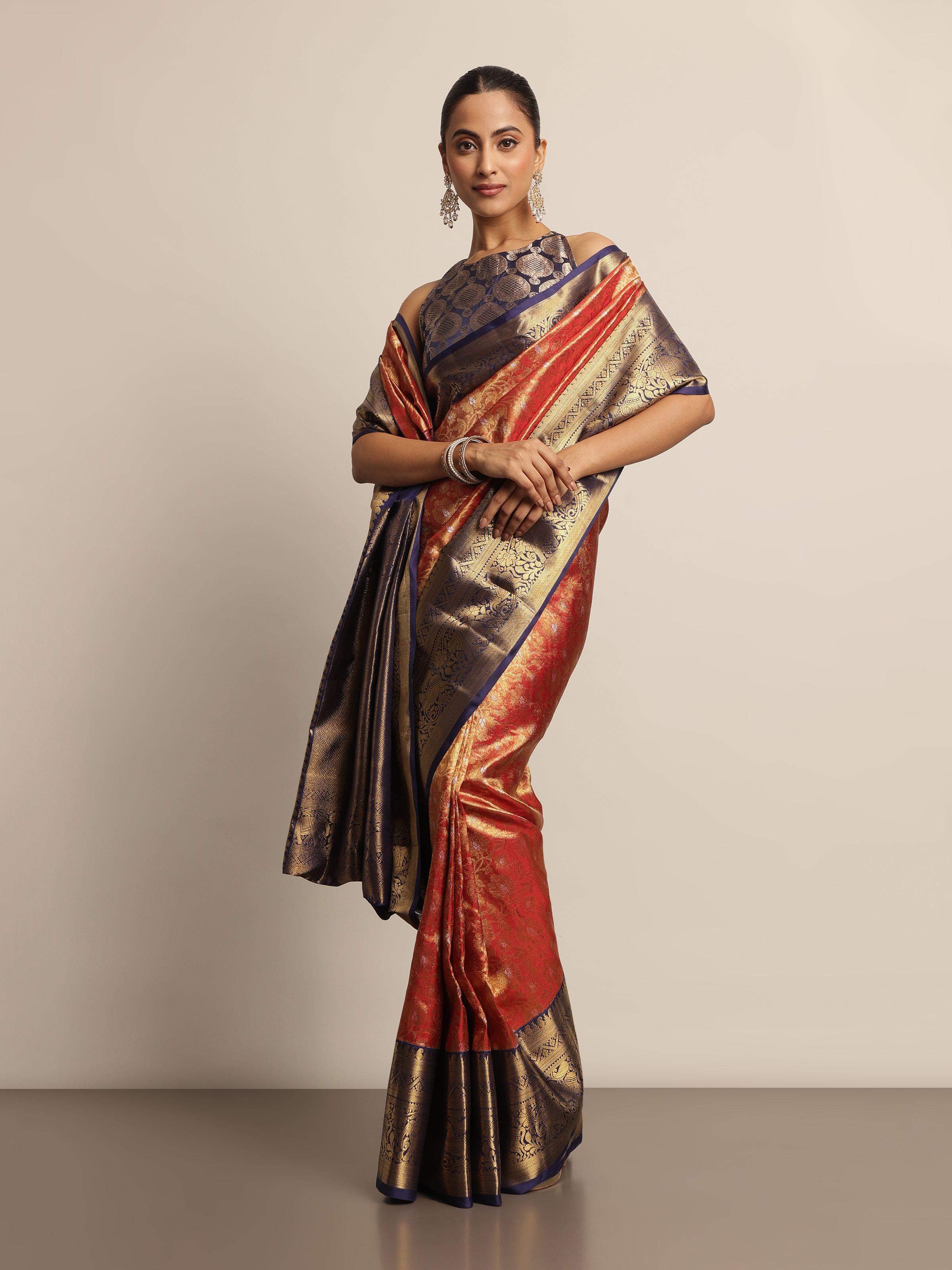 Rust Silk Kancheepuram Saree