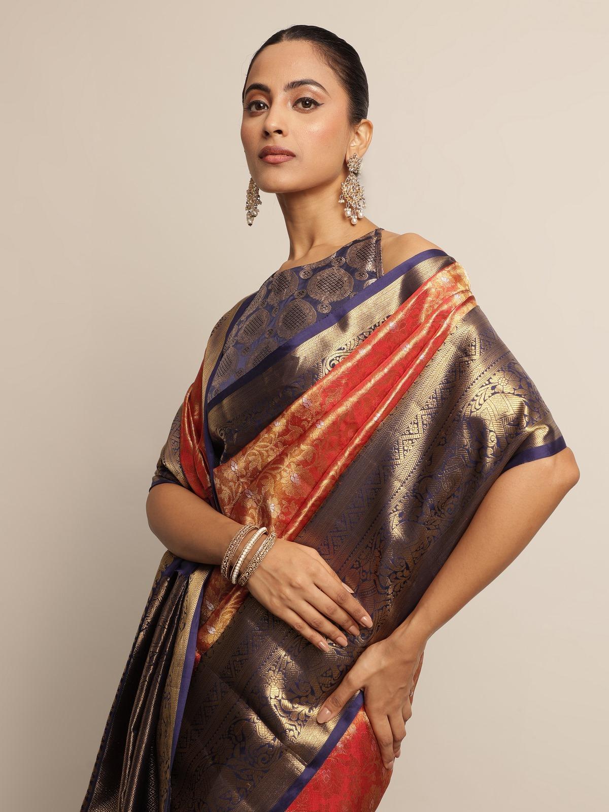 Rust Silk Kancheepuram Saree