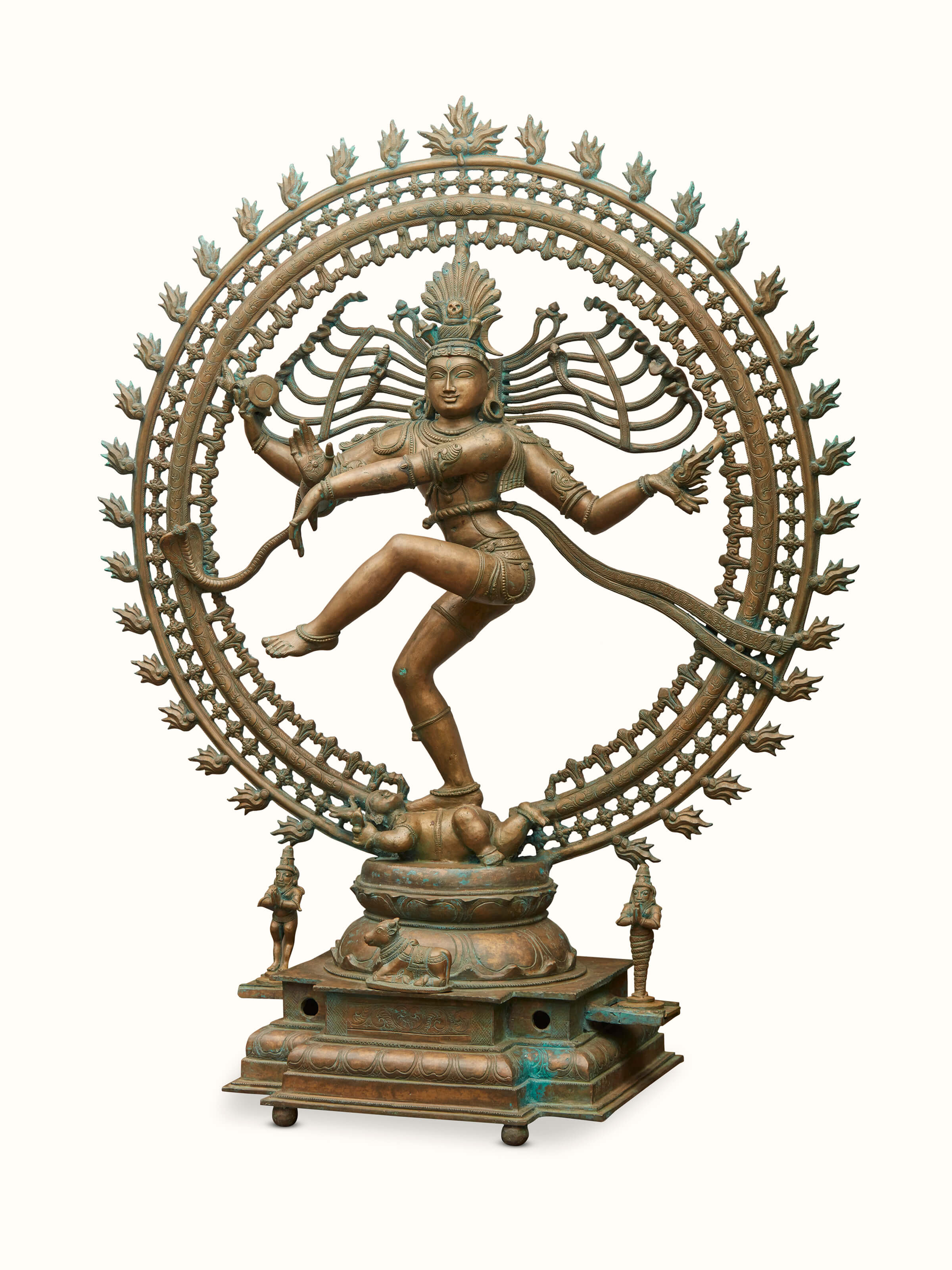 Close-up view of Bronze Casting Nataraja Swamy Idol focusing on fine details and texture of the bronze sculpture.