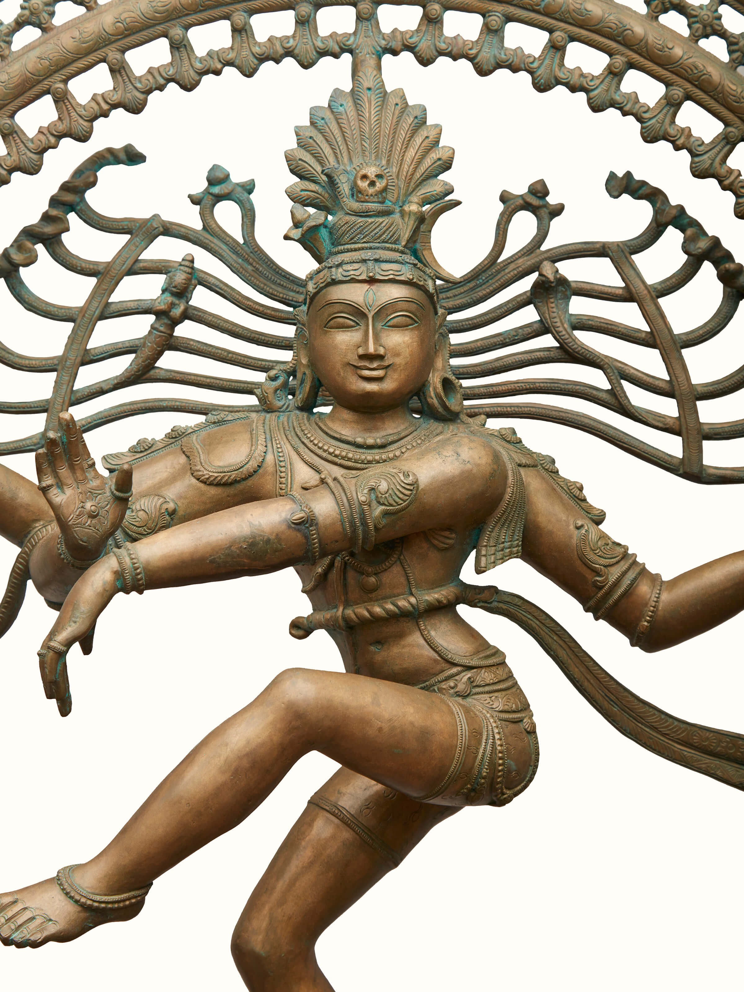 Angled view of Bronze Casting Nataraja Swamy Idol revealing its detailed form and intricate craftsmanship.