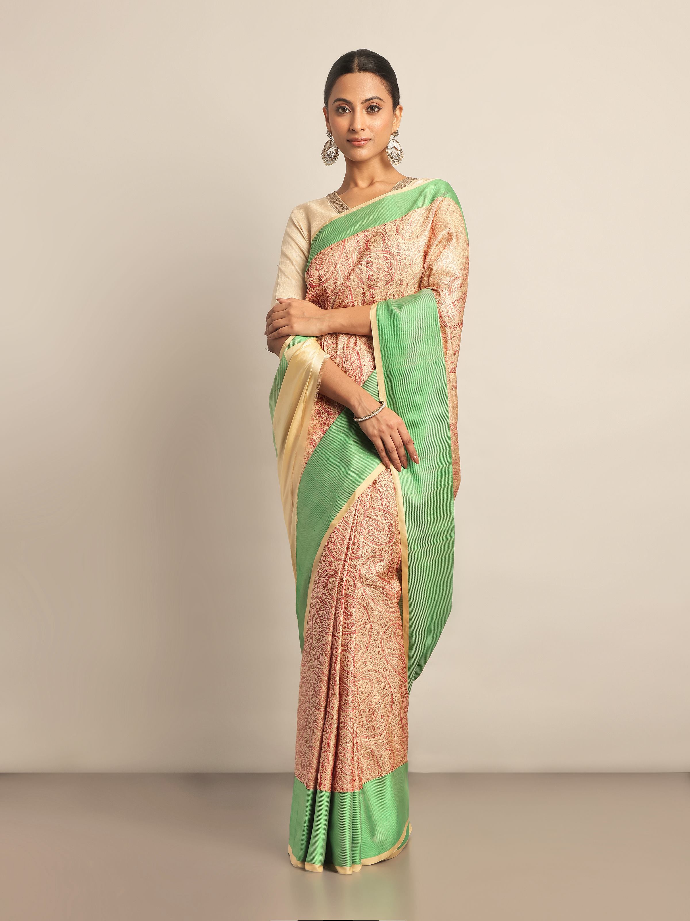 Beige Silk Banarasi Saree