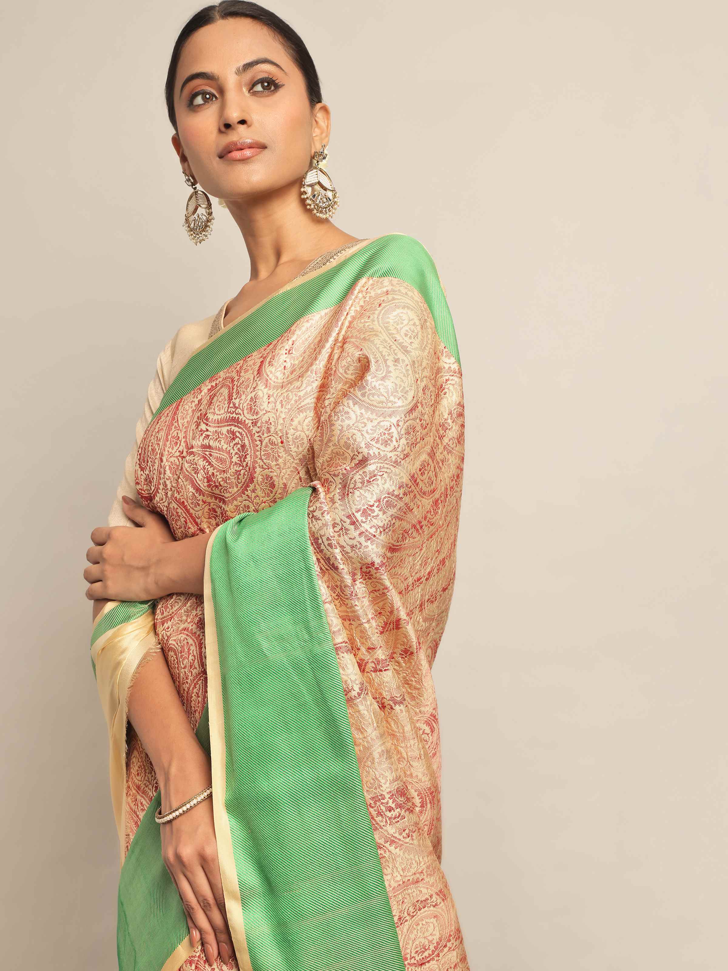 Beige Silk Banarasi Saree