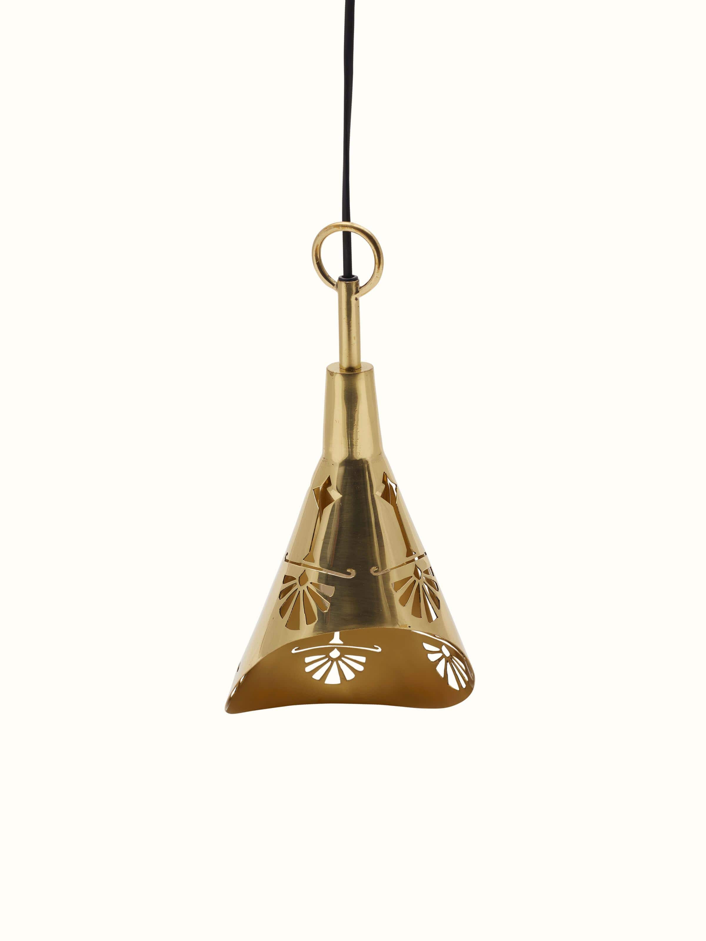 Front view of Brassware Tulip Hanging Light showcasing the elegant tulip-shaped design and brass finish.