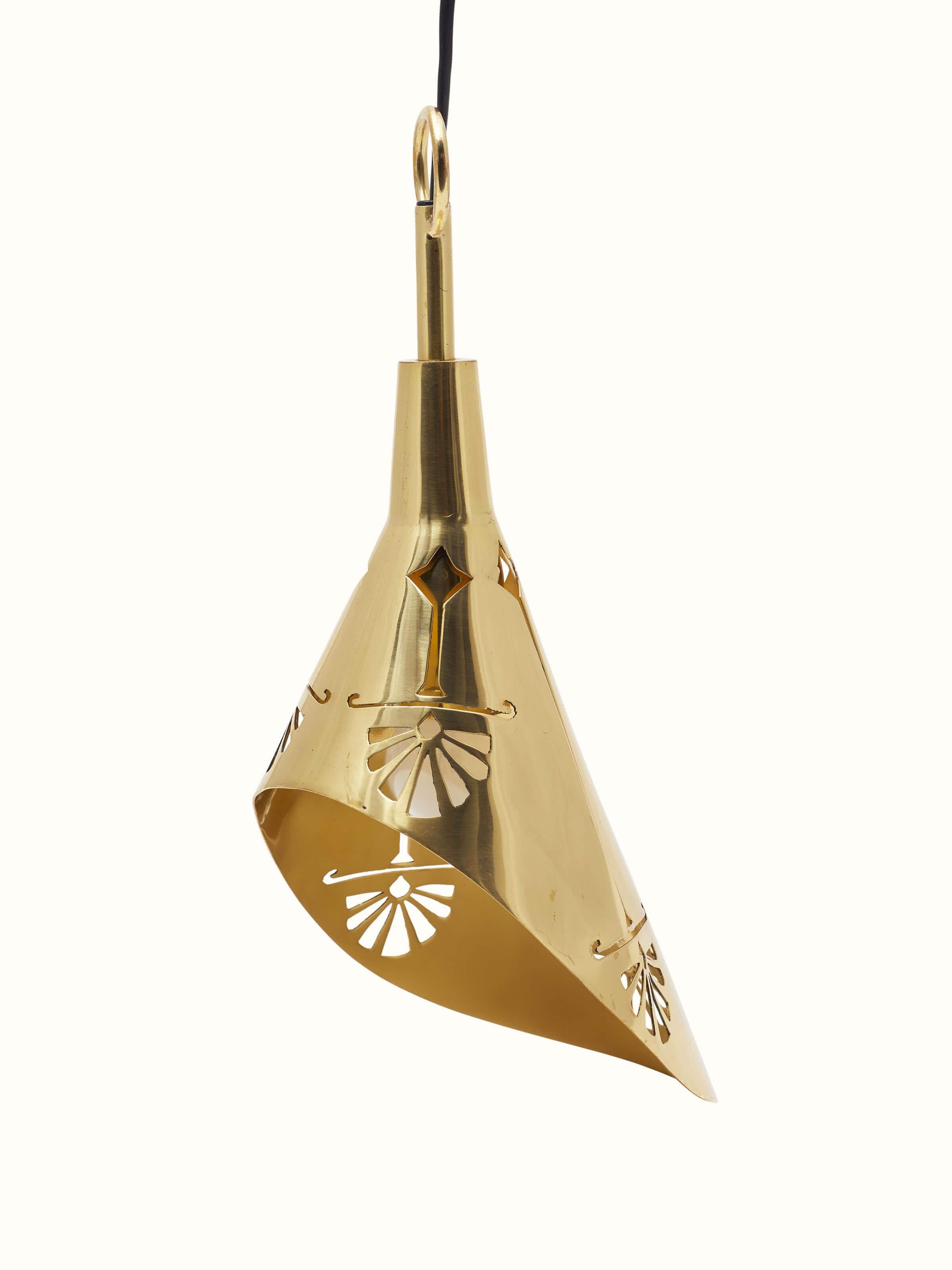 Detailed view of Brassware Tulip Hanging Light focusing on the craftsmanship and bulb holder.