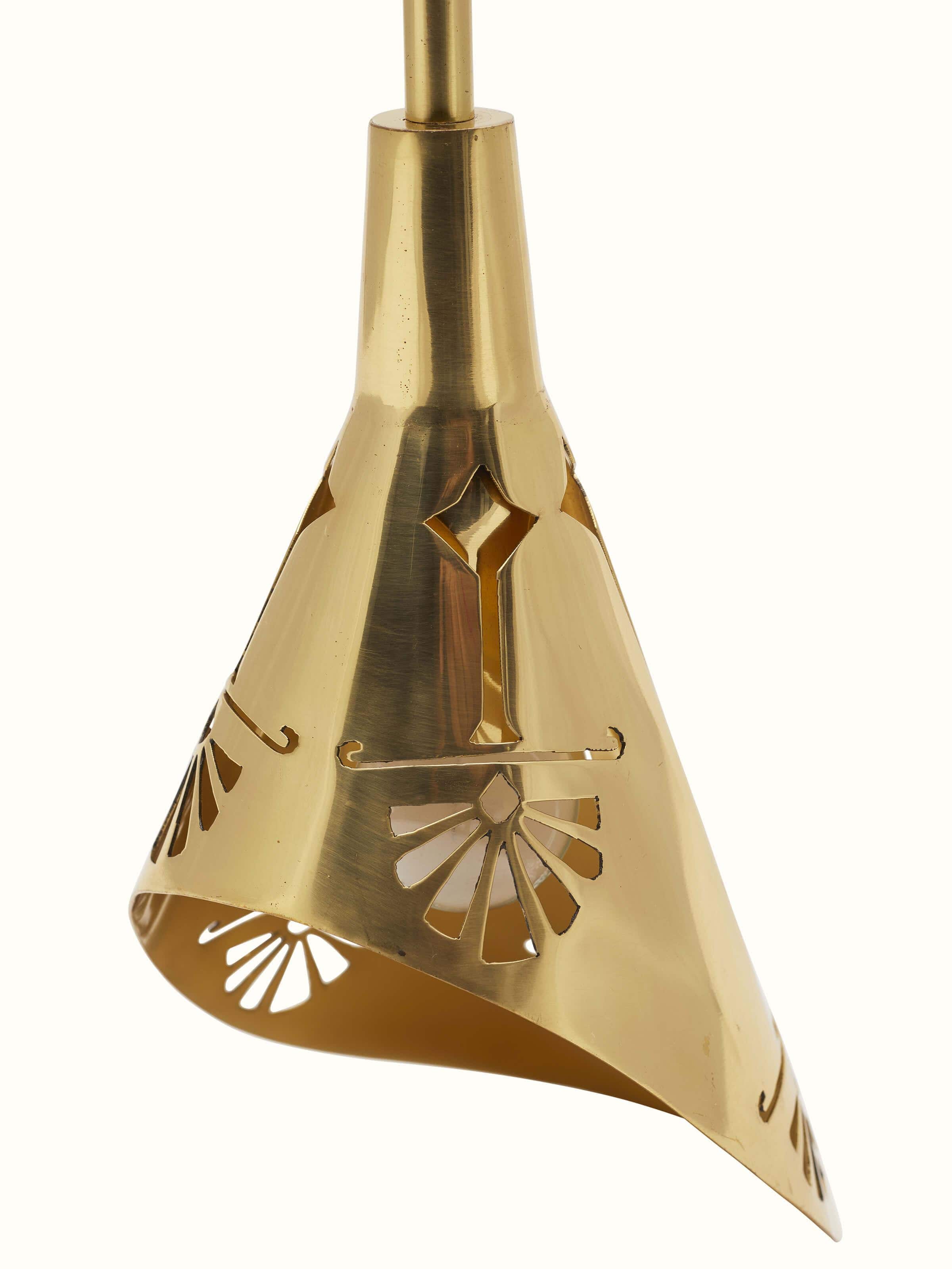 Close-up view of Brassware Tulip Hanging Light, showing the intricate patterns and finish.