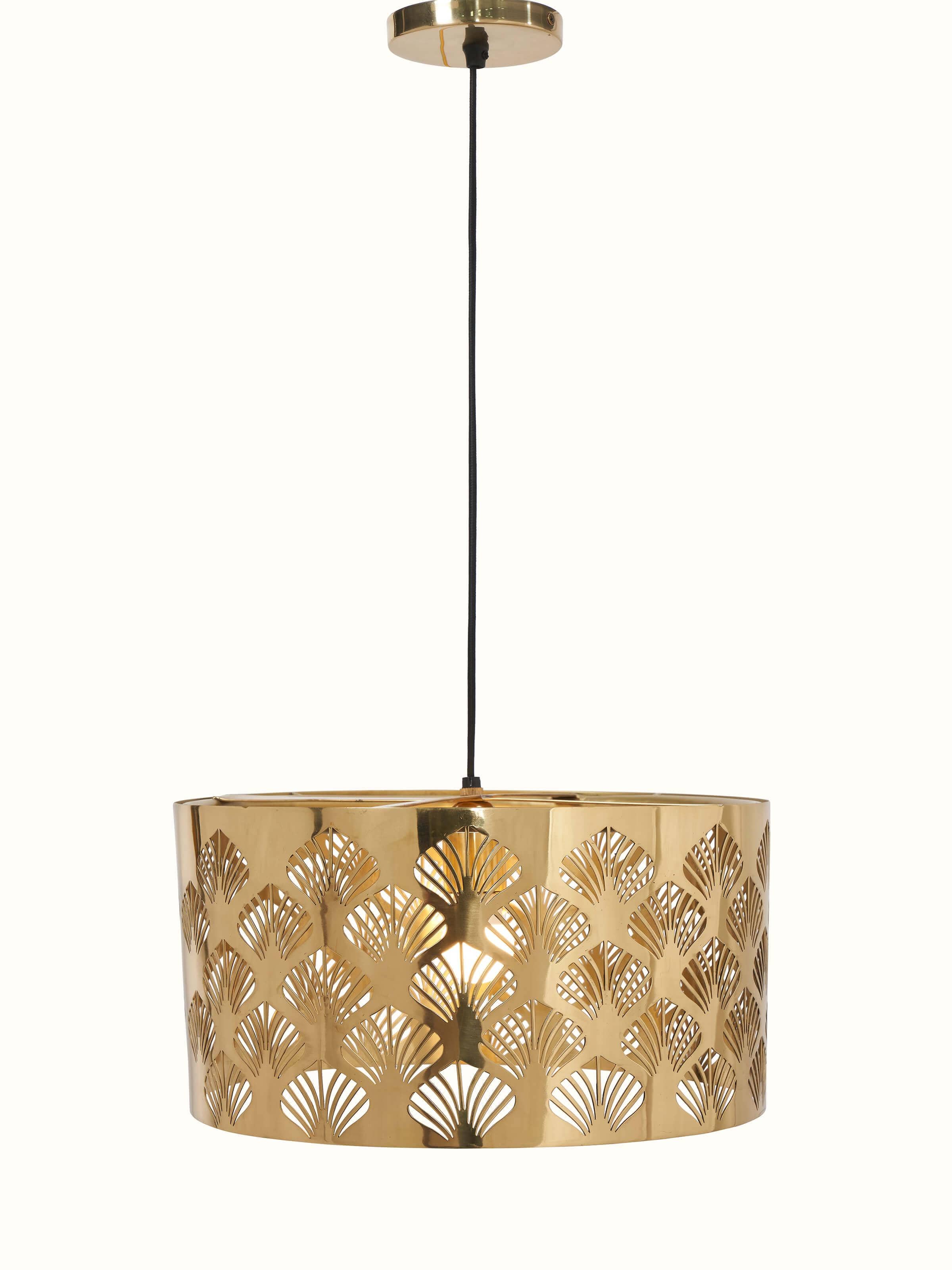 Front view of Nakash Brass Pendant Light showcasing its elegant brass design and detailed craftsmanship.