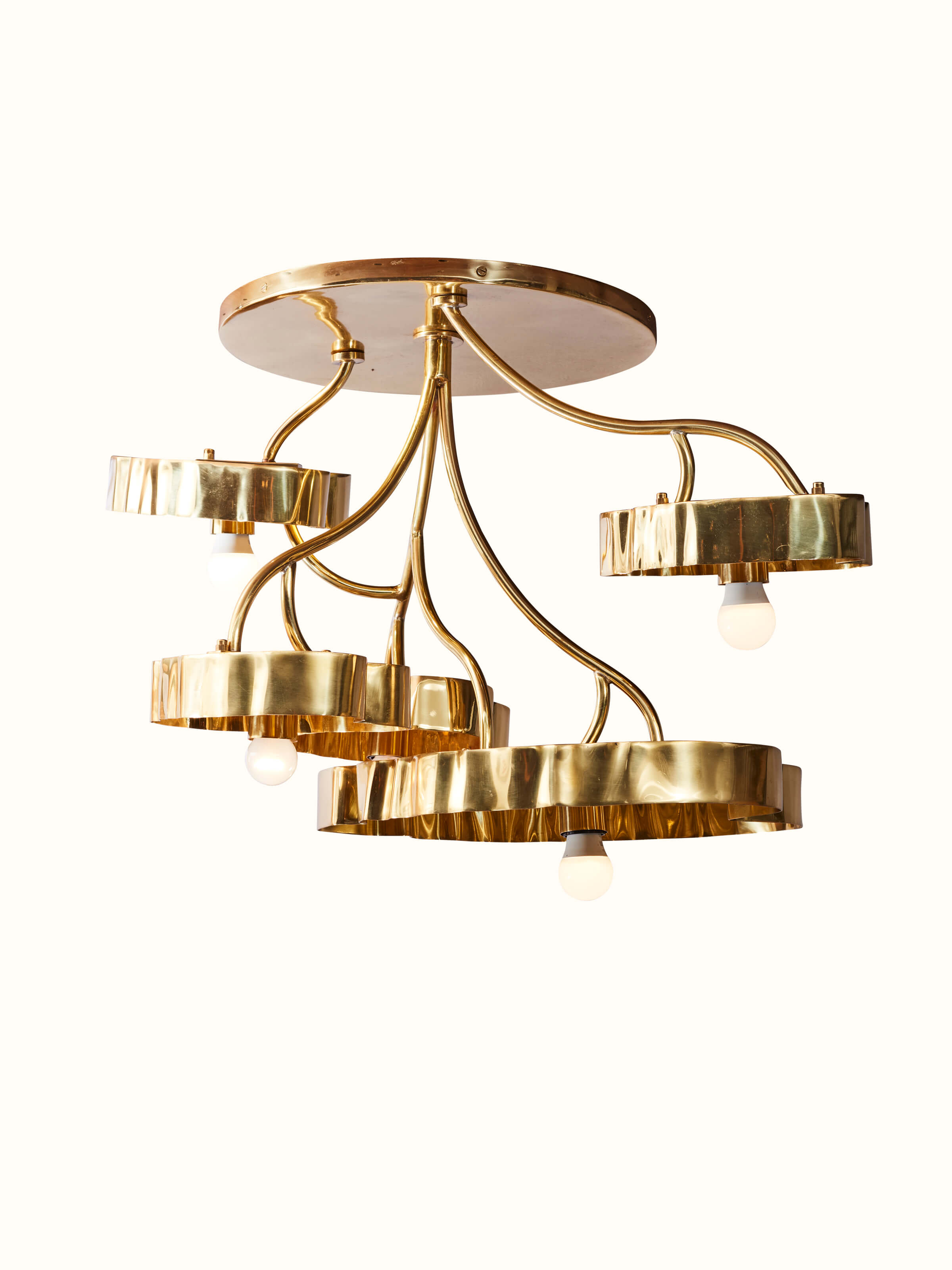 Front view of Brass Nakkashi Chandelier showcasing the ornate brass detailing and elegant design.