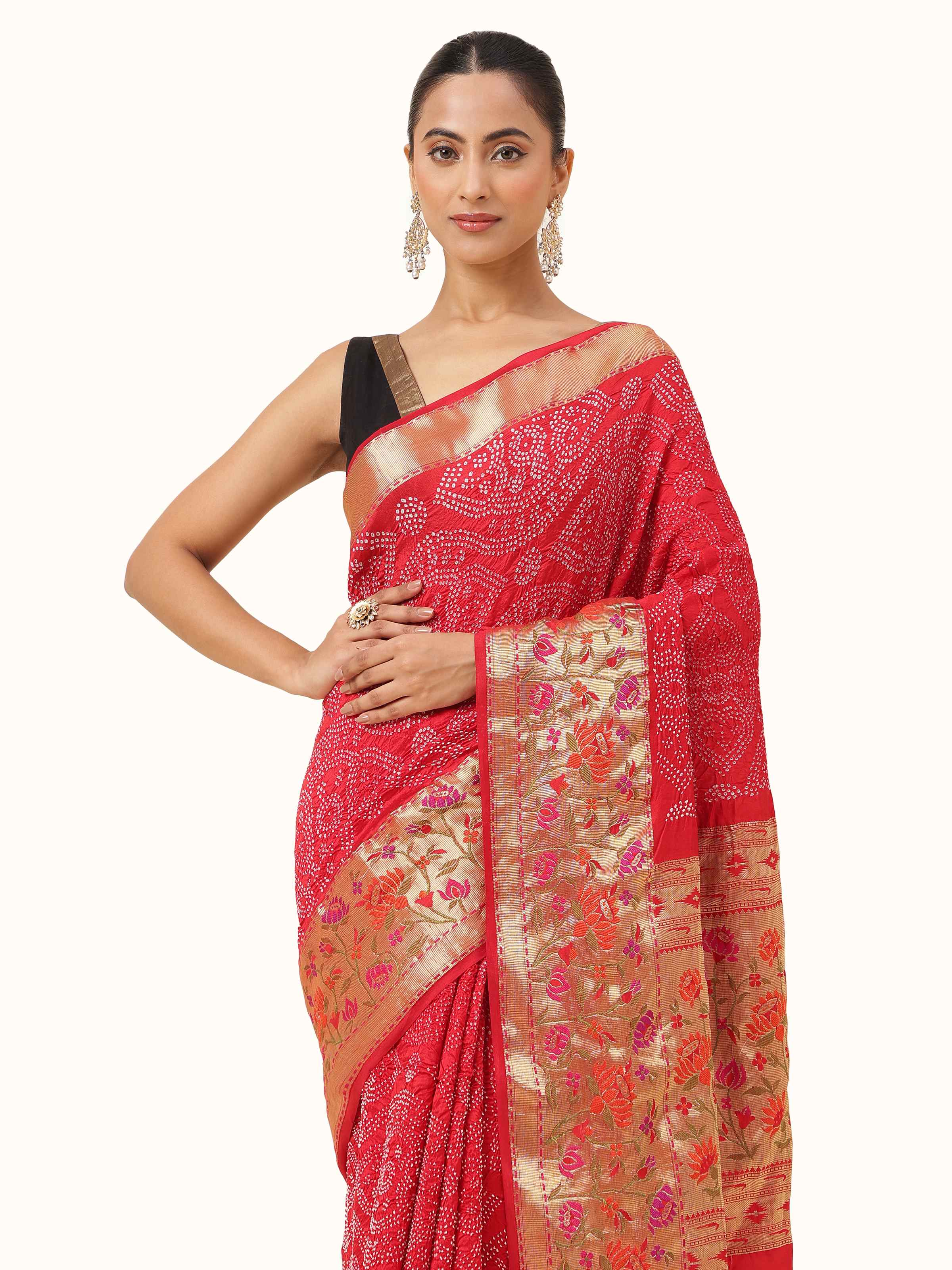Red Georgette Bandhani Tie & Dye Saree
