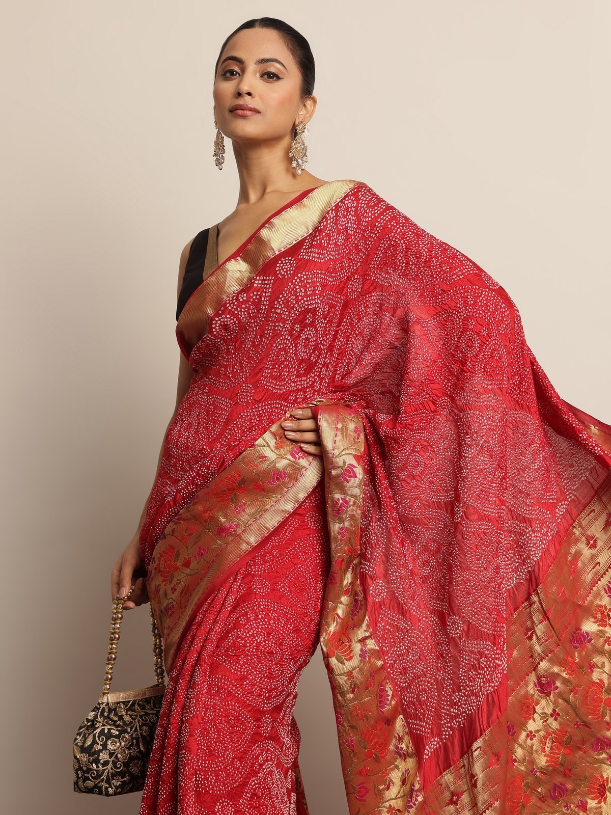 Red Georgette Bandhani Tie & Dye Saree