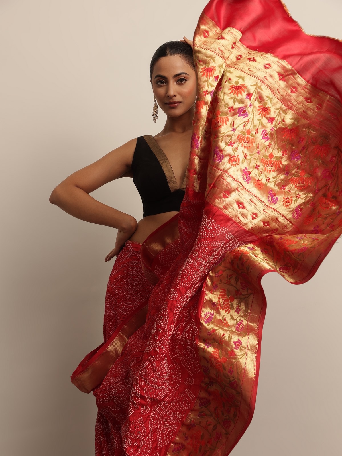 Red Georgette Bandhani Tie & Dye Saree