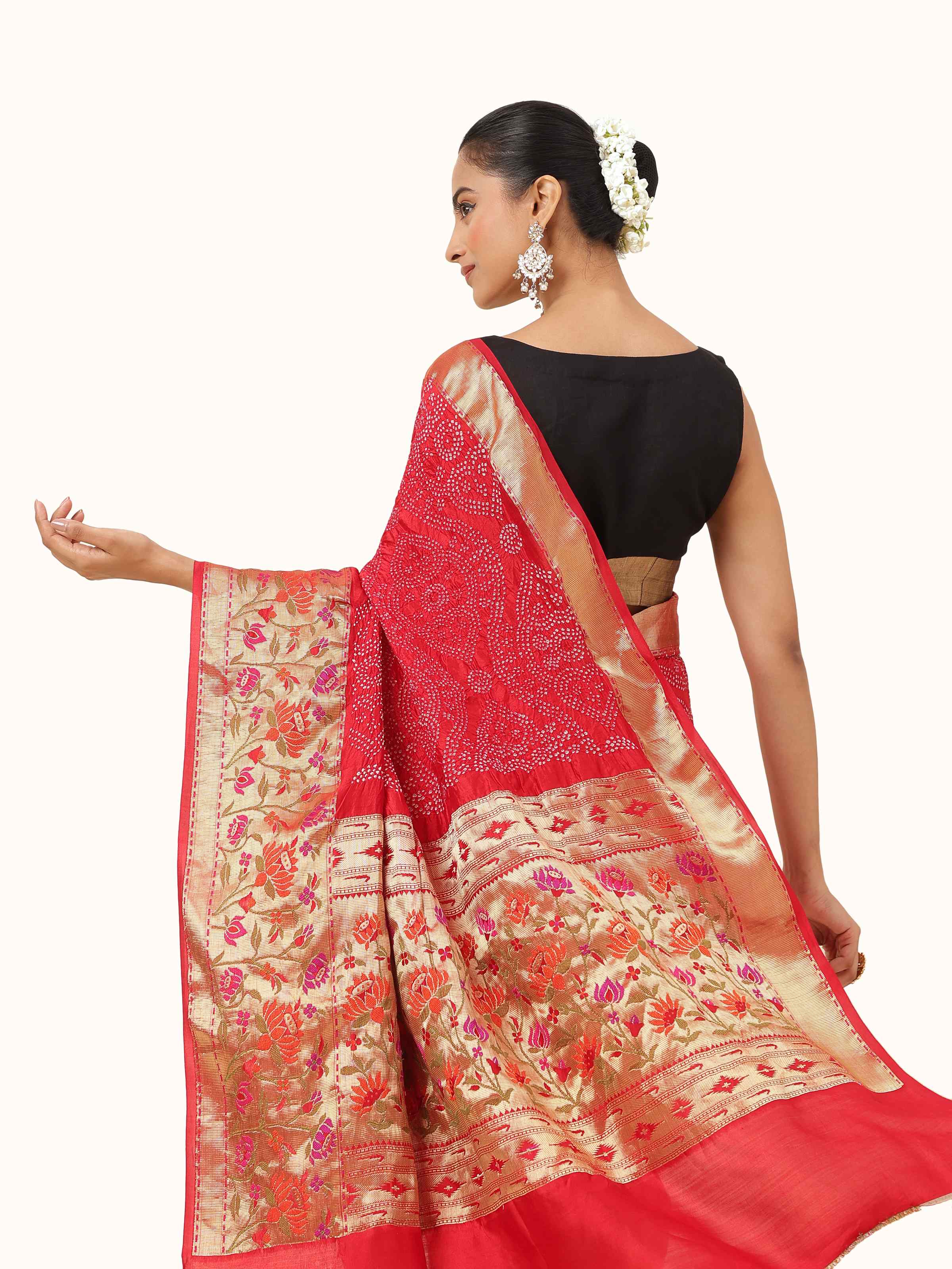 Red Georgette Bandhani Tie & Dye Saree