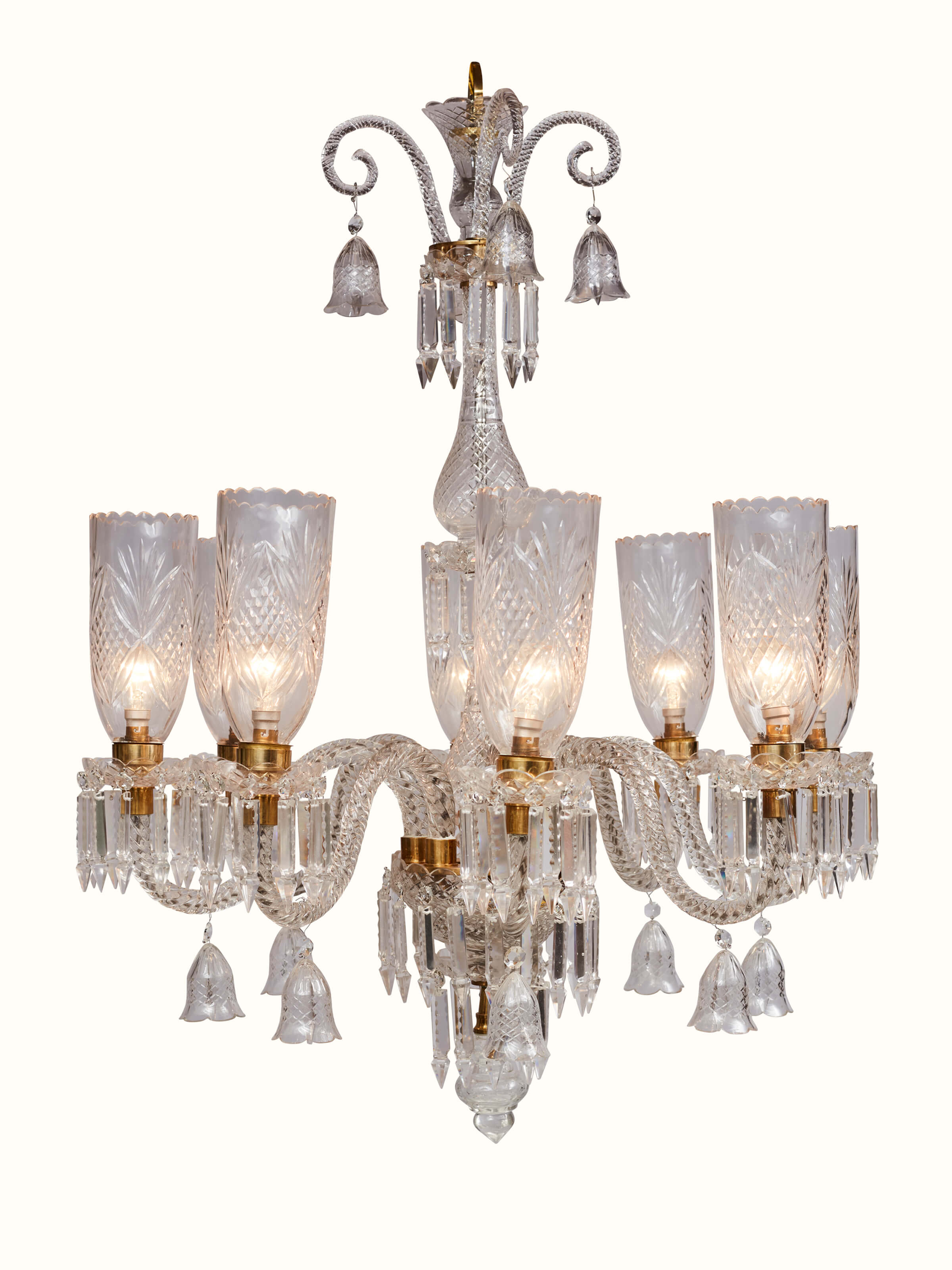 Alternate view of Glass Clear Chandelier highlighting its overall structure and light-reflecting properties.