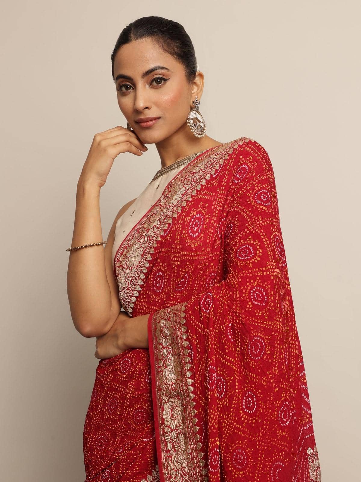 Red Crepe Bandhani Tie & Dye Saree