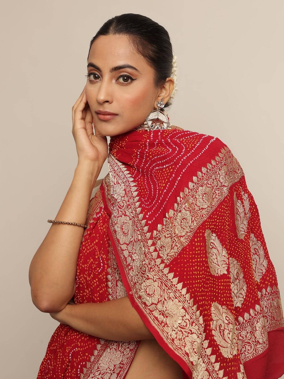 Red Crepe Bandhani Tie & Dye Saree